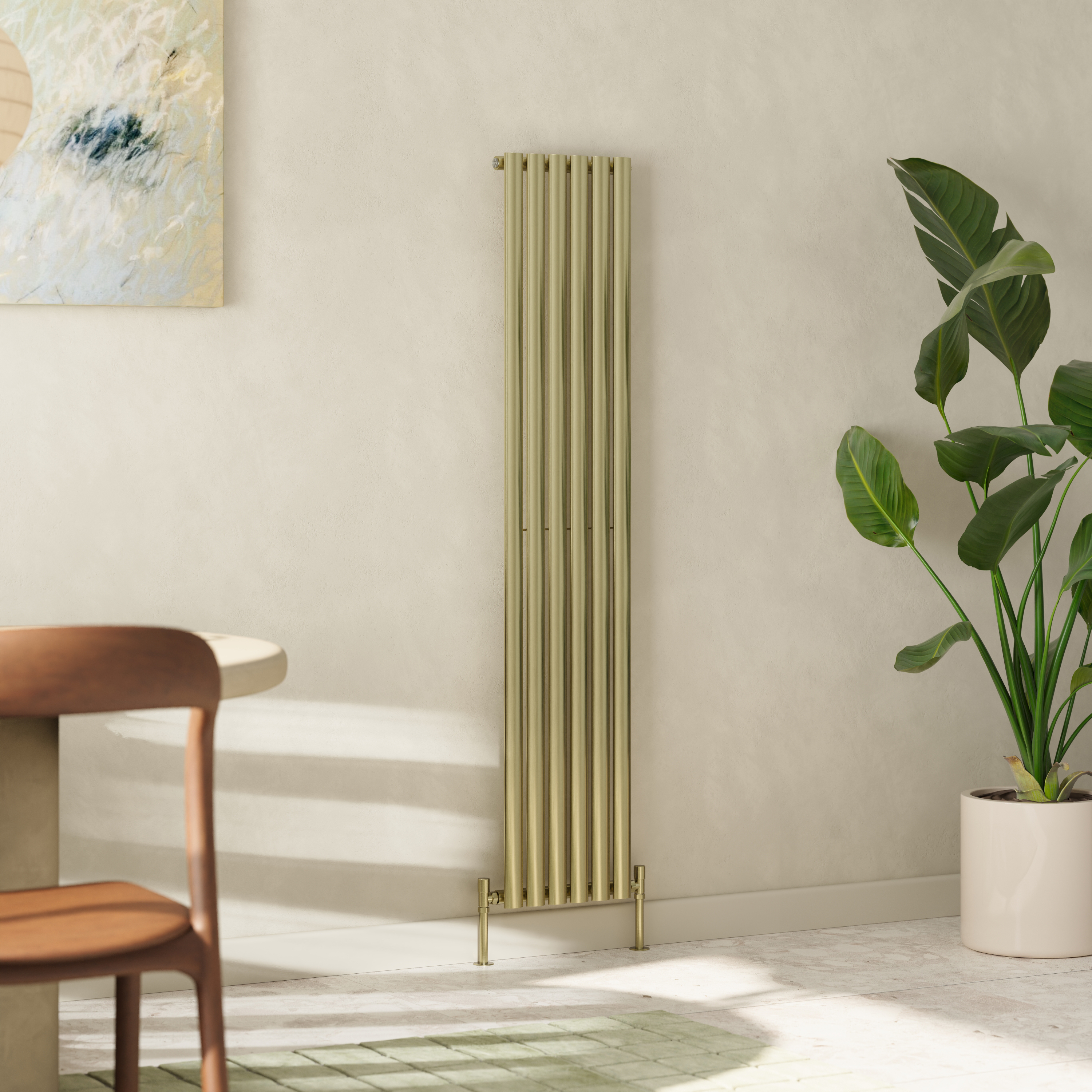 Toasty Ember Brushed Brass Single Oval Panel Vertical Radiator