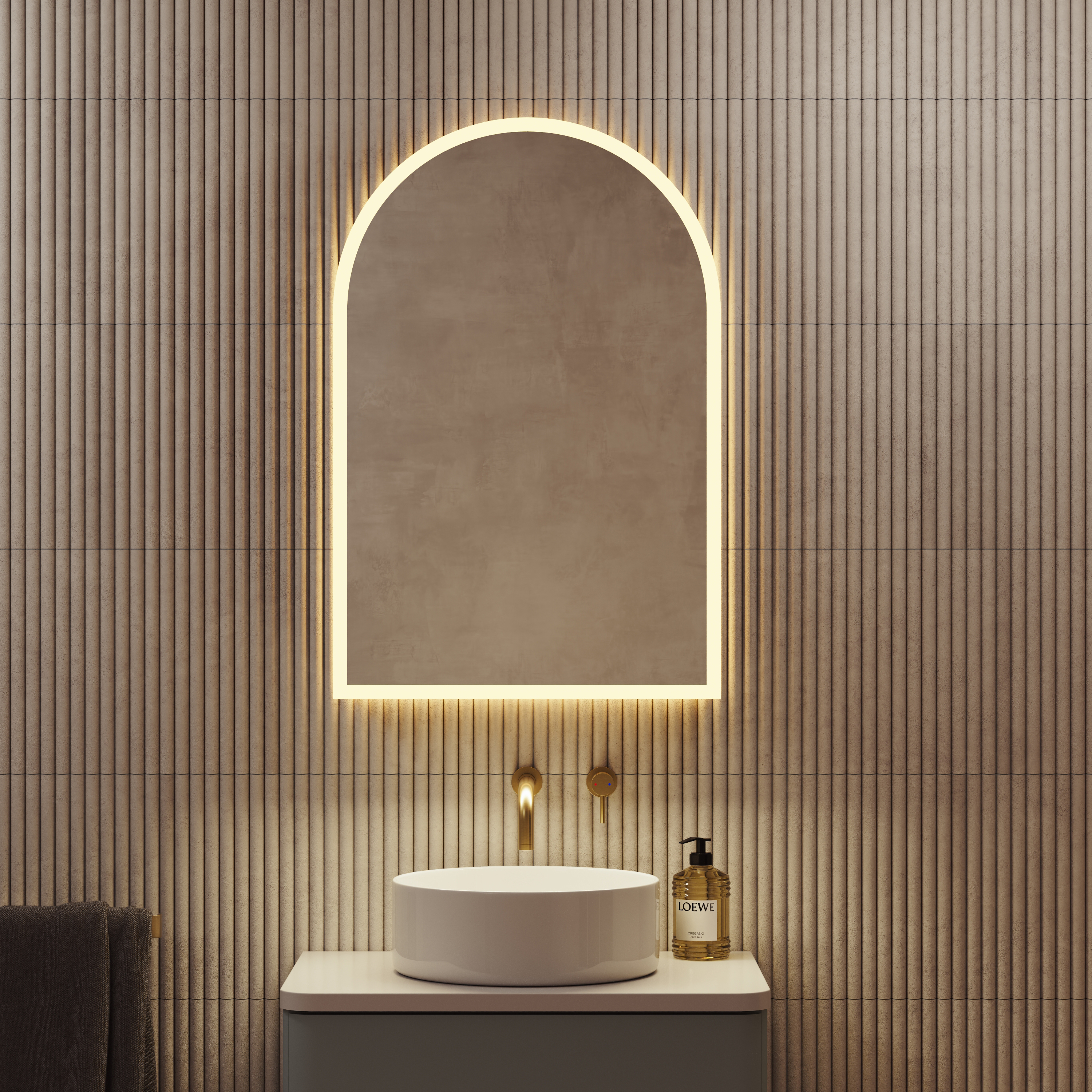 Harper LED Arch Mirrored Cabinet with Demister Pad, Shaver Socket & Colour Change Lights - 500 x 750mm