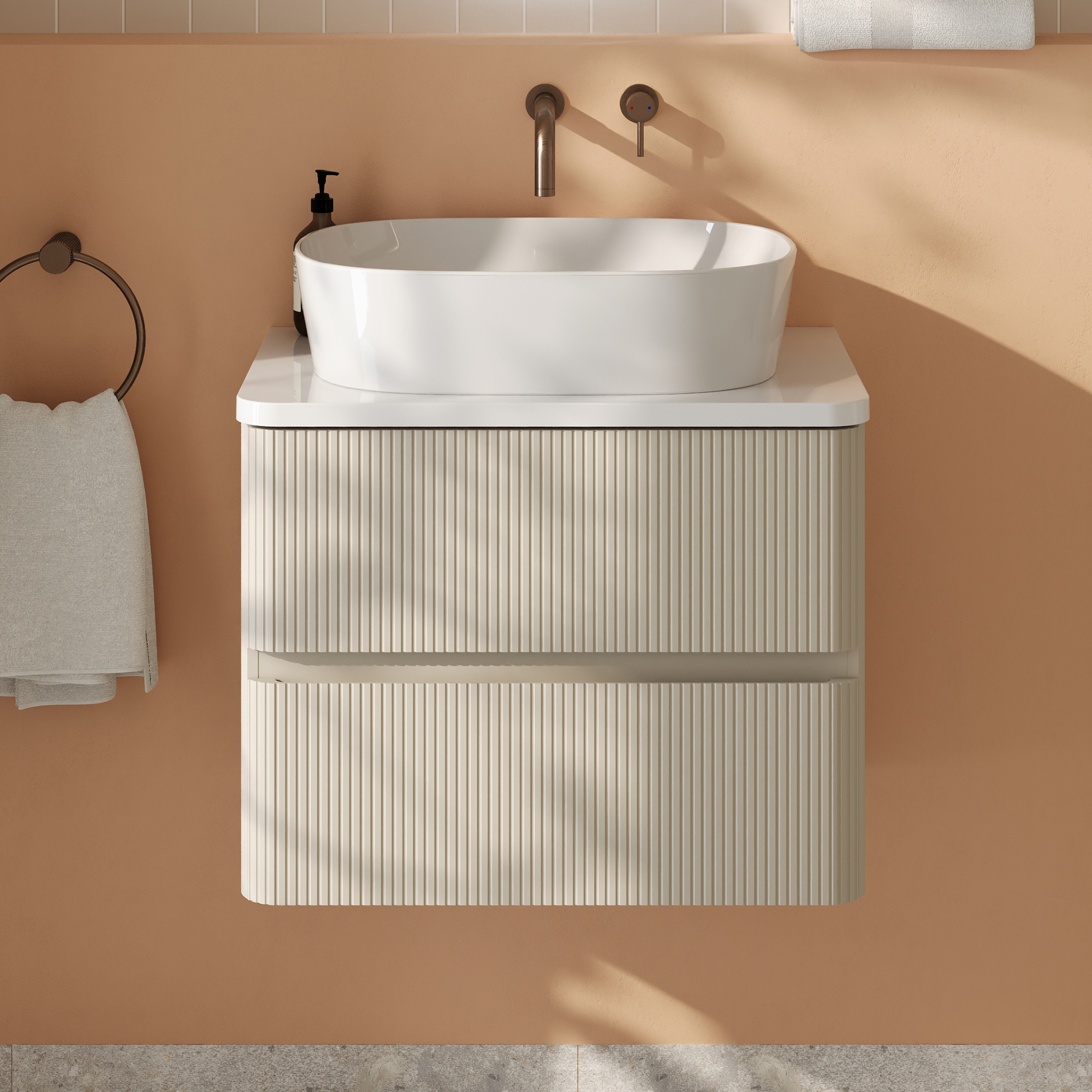 Drench Origin 600mm Fluted Wall Mounted Vanity Unit & Countertop