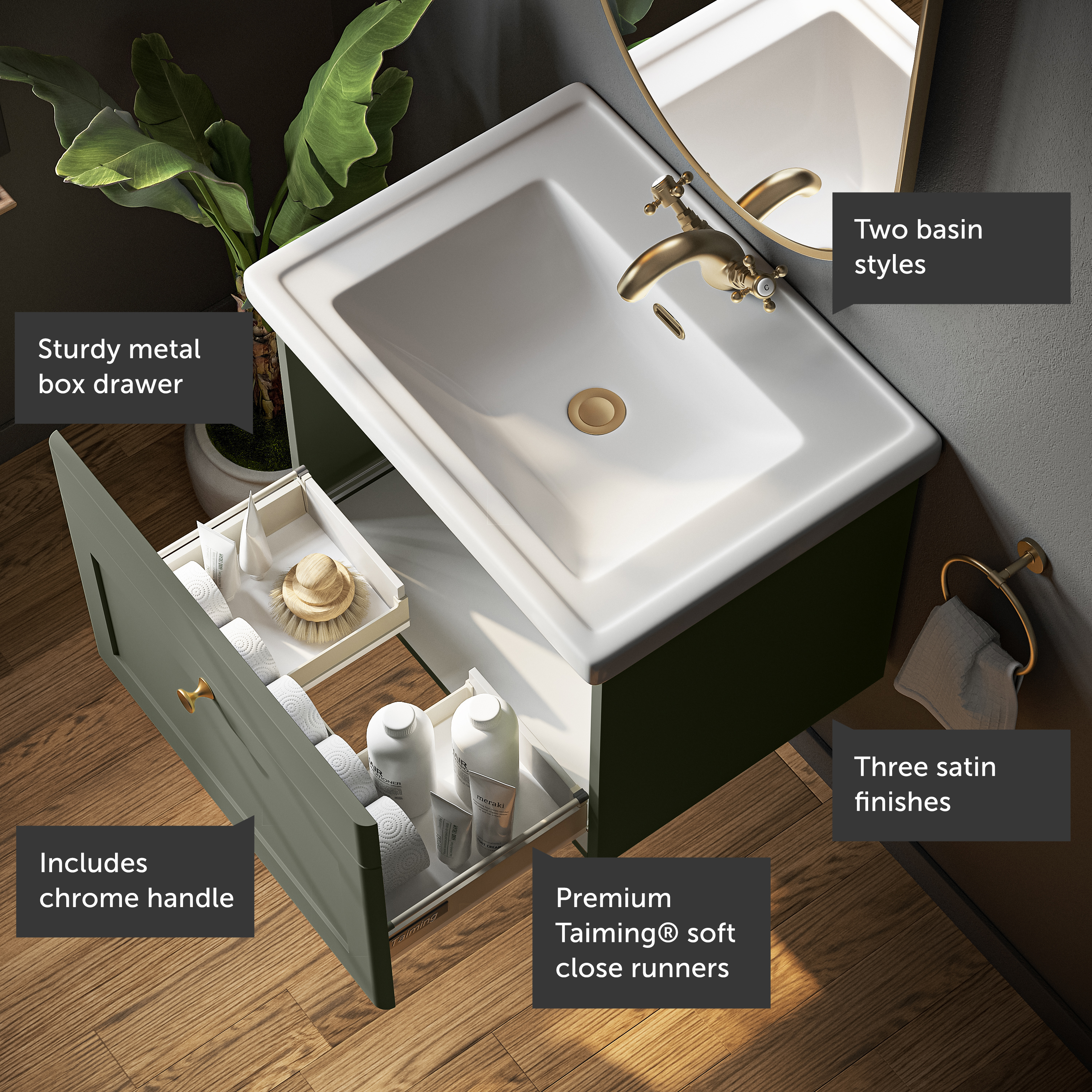 Butler & Rose Ophelia Traditional Toilet & 600mm Wall Hung Vanity Unit Bathroom Suite