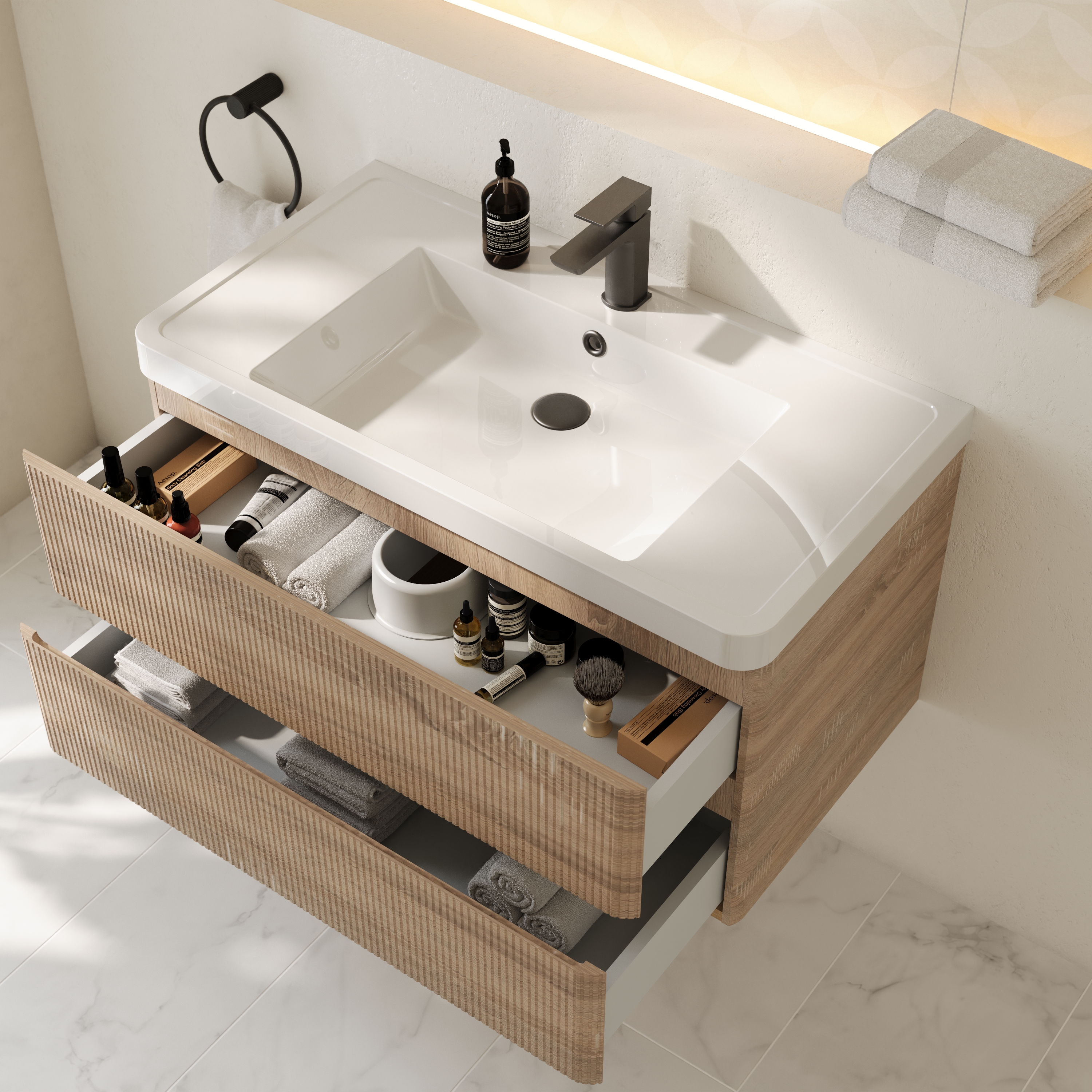 Drench Origin 900mm Fluted Wall Mounted Vanity Unit & Basin