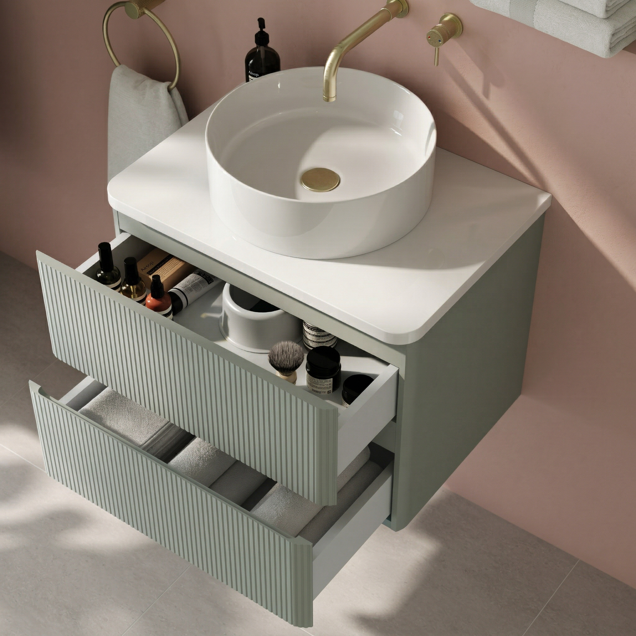Drench Origin 600mm Fluted Wall Mounted Vanity Unit & Countertop