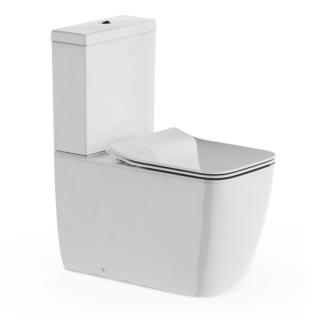 Britton Bathrooms Hoxton Square Rimless Back to Wall Close Coupled Toilet & Soft Close Seat
