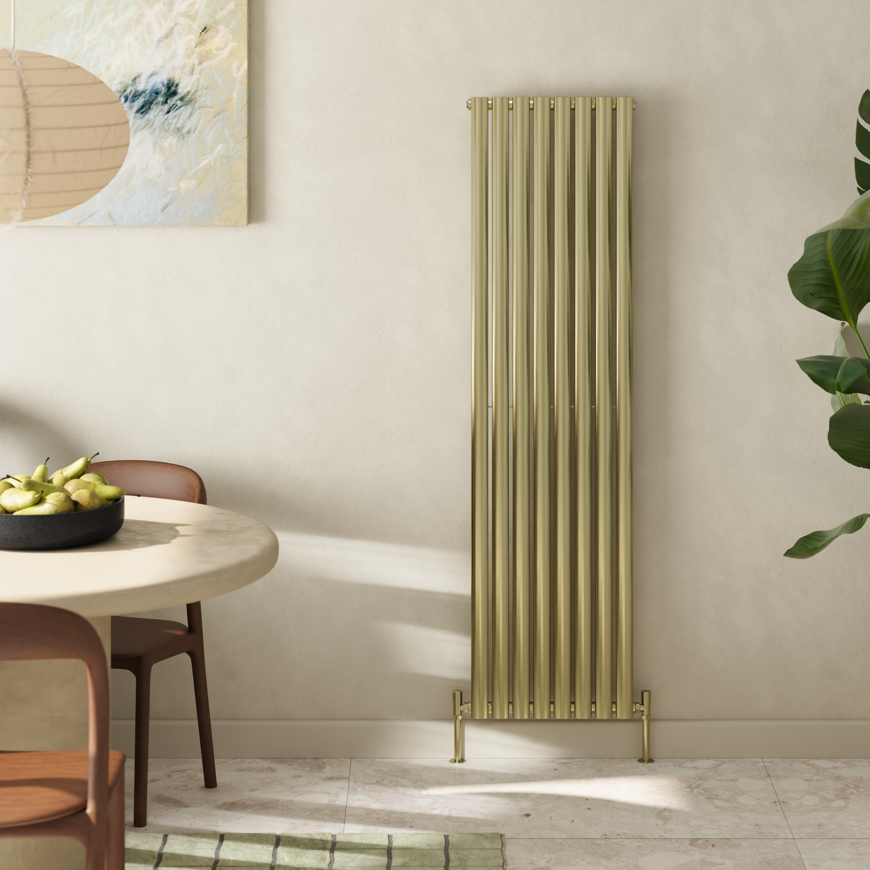 Toasty Ember Brushed Brass Single Oval Panel Vertical Radiator