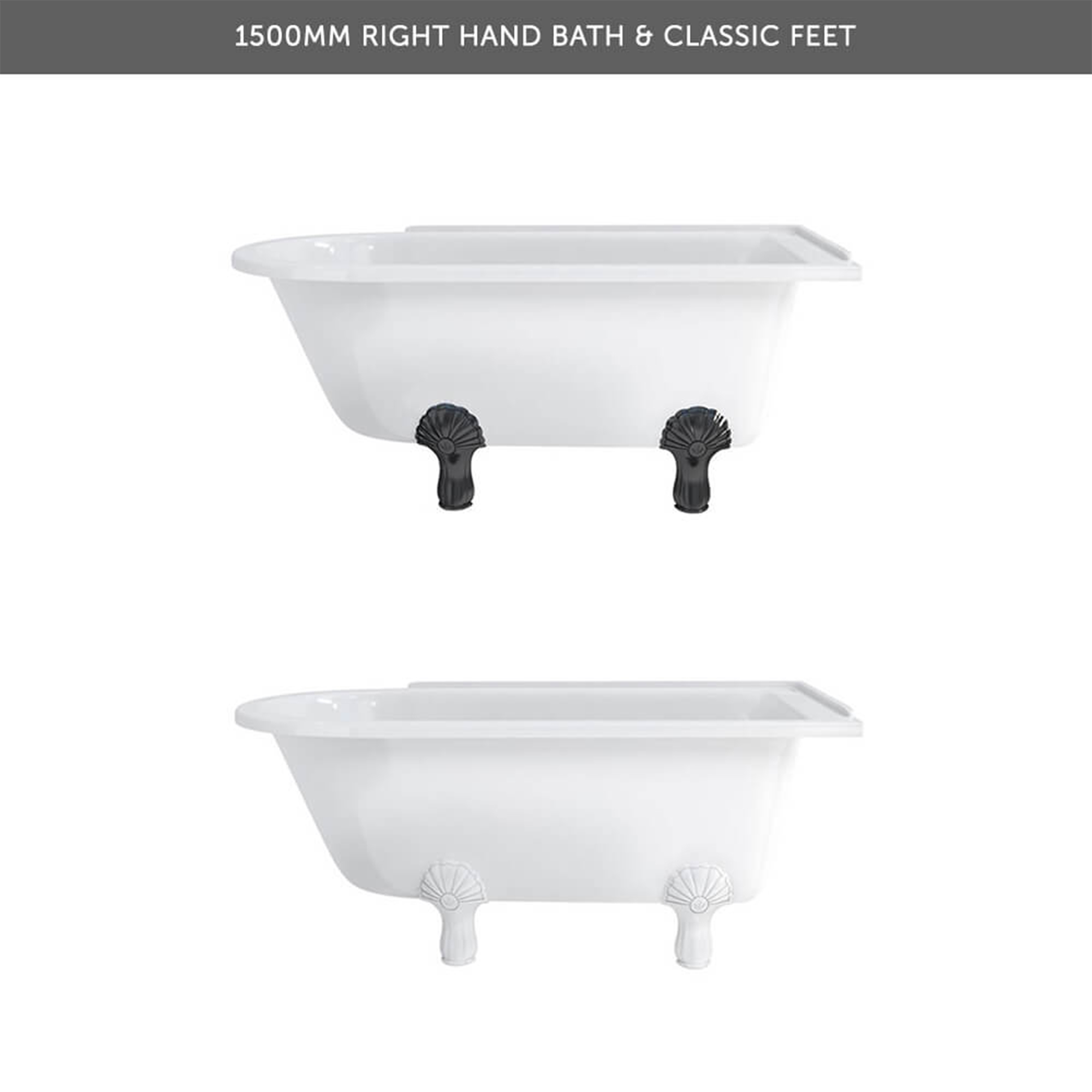 Burlington Hampton Roll Top Shower Bath with Luxury Feet - 1500 & 1700 x 750mm