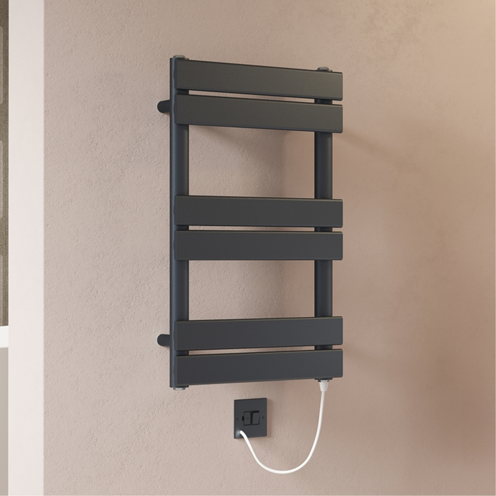Toasty Hush Anthracite Electric Flat Panel Heated Towel Rail with Heating Element