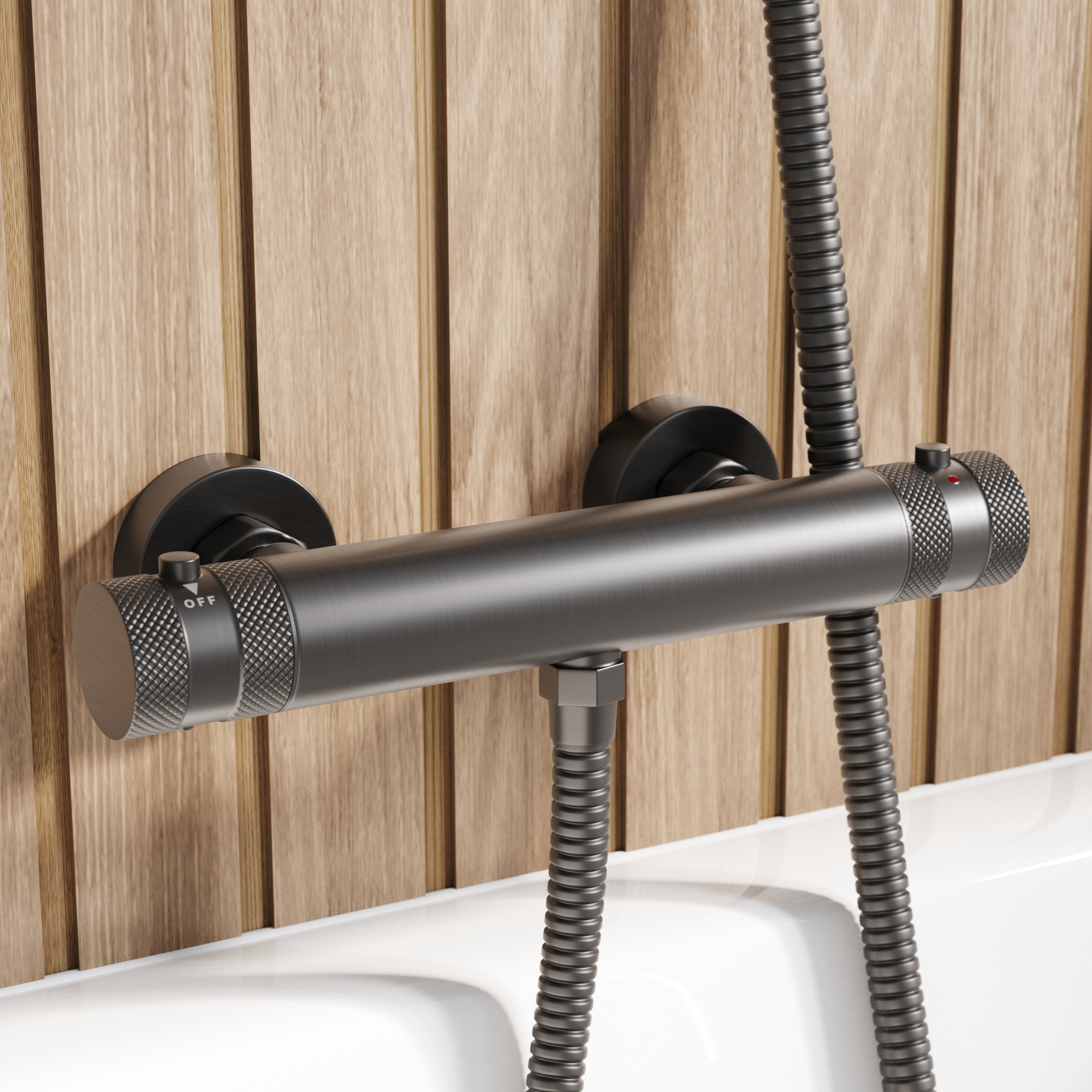 Core 1 Outlet Exposed Thermostatic Bar Valve & Fluted Slide Rail Shower Kit