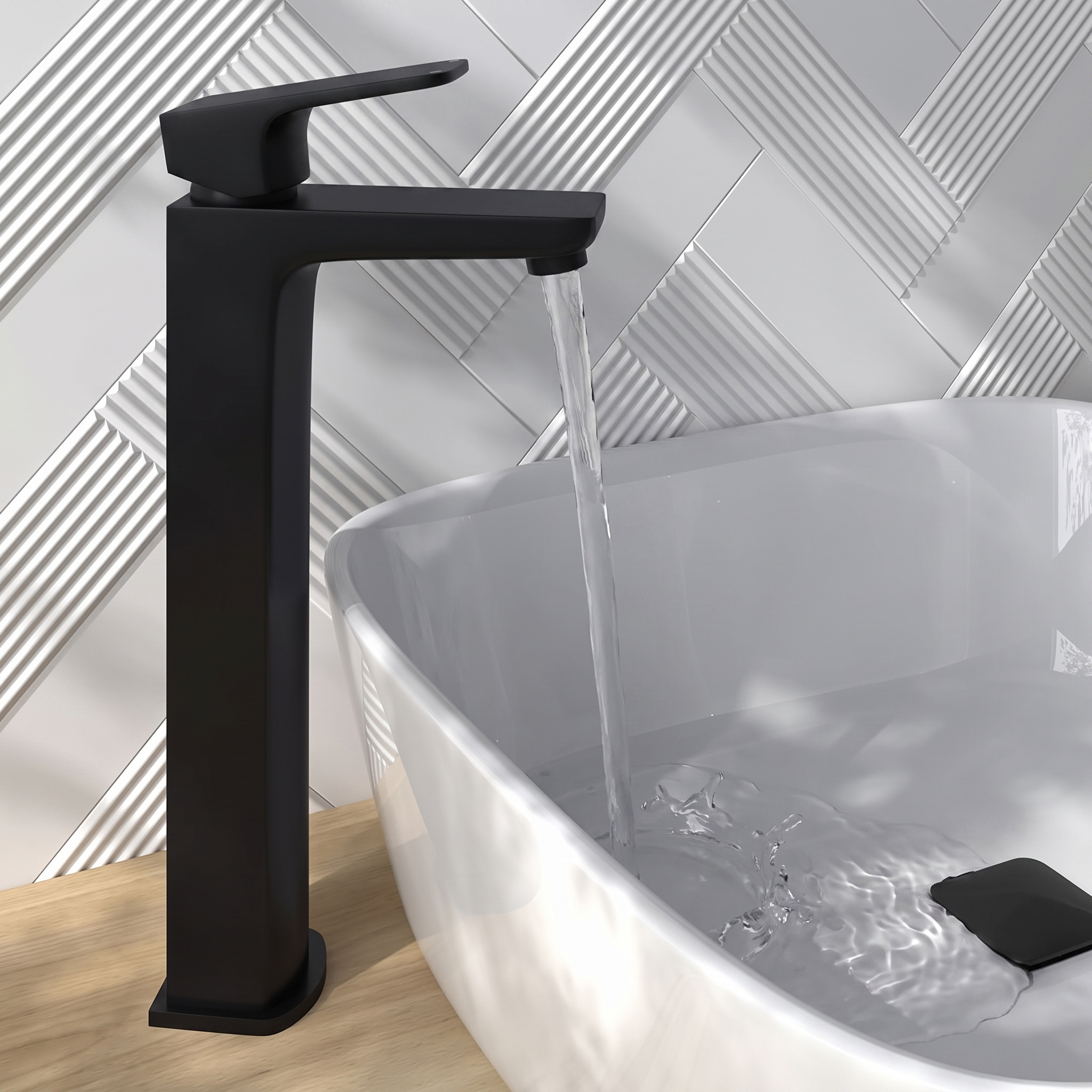 Harbour Status Matt Black Tall Basin Mixer Tap