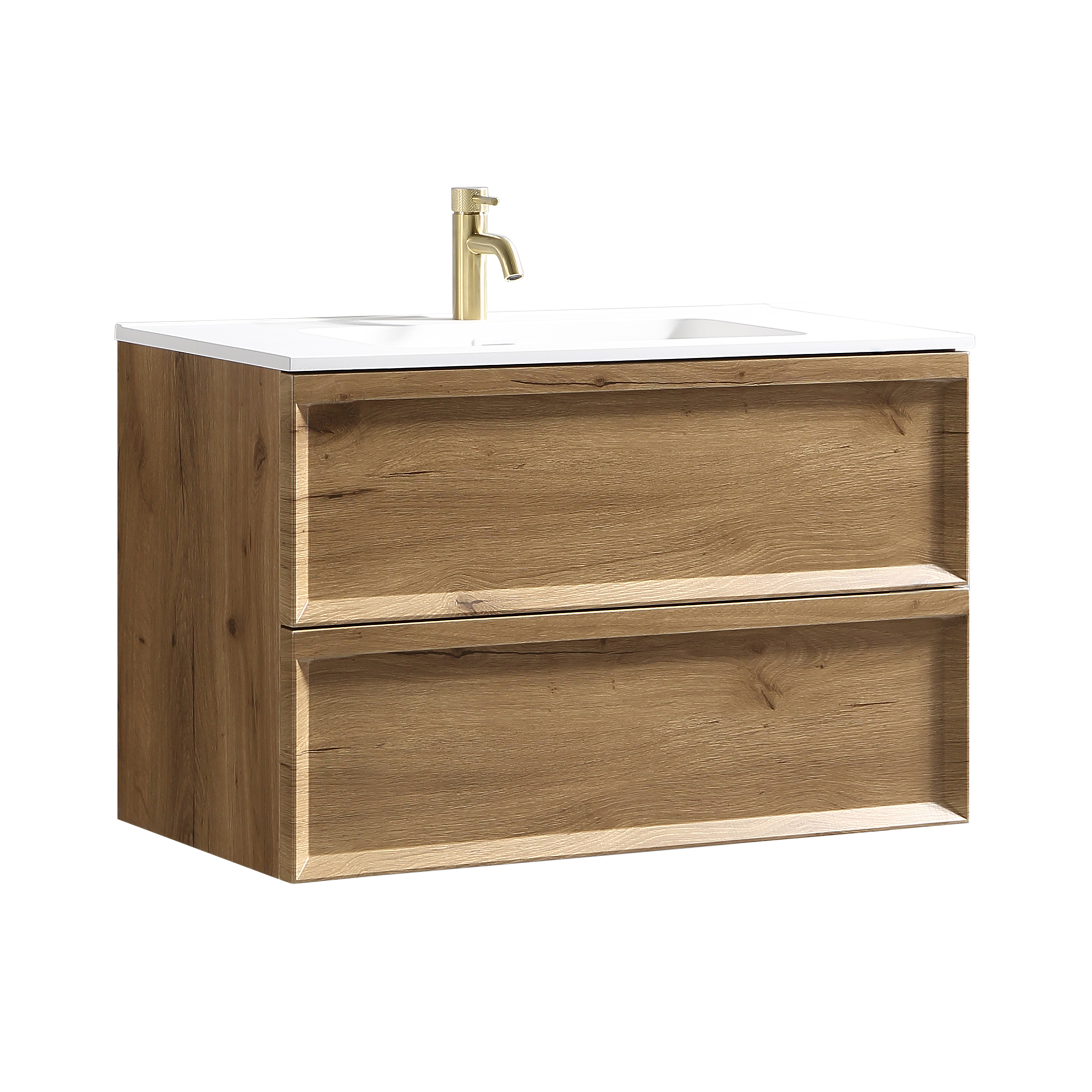 Aura 800mm Wall Mounted Natural Oak Vanity Unit & Matt White Basin