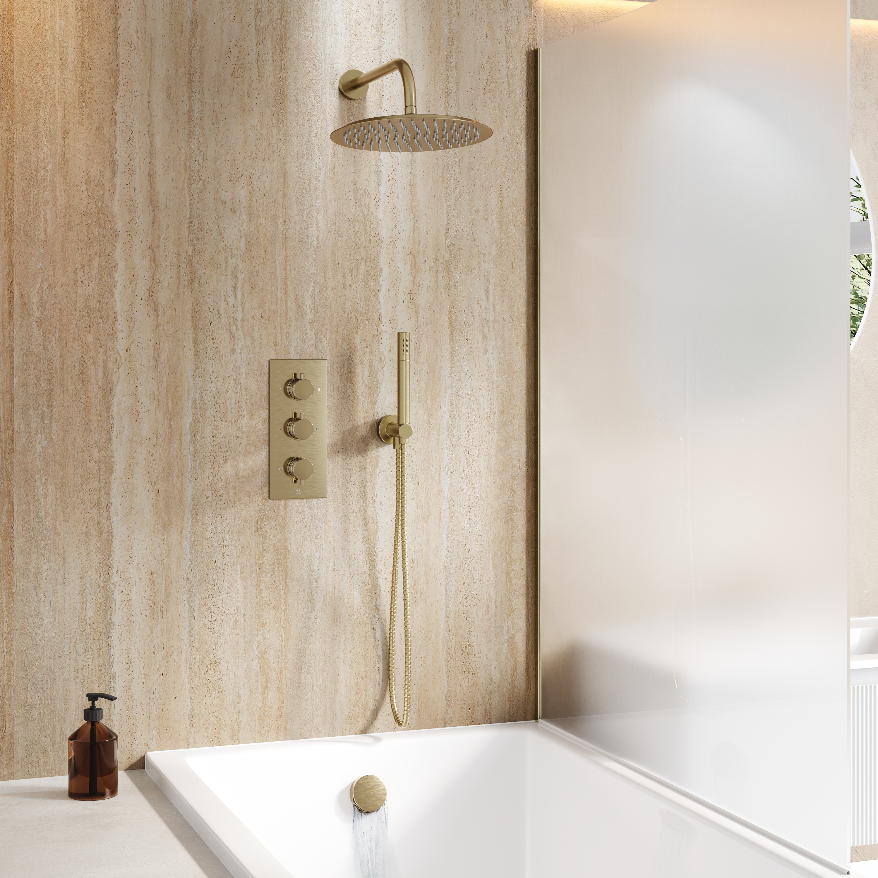 Core Shower Package with 3 Outlet Portrait Valve, Fixed Shower Head, Kit & Overflow Bath Filler
