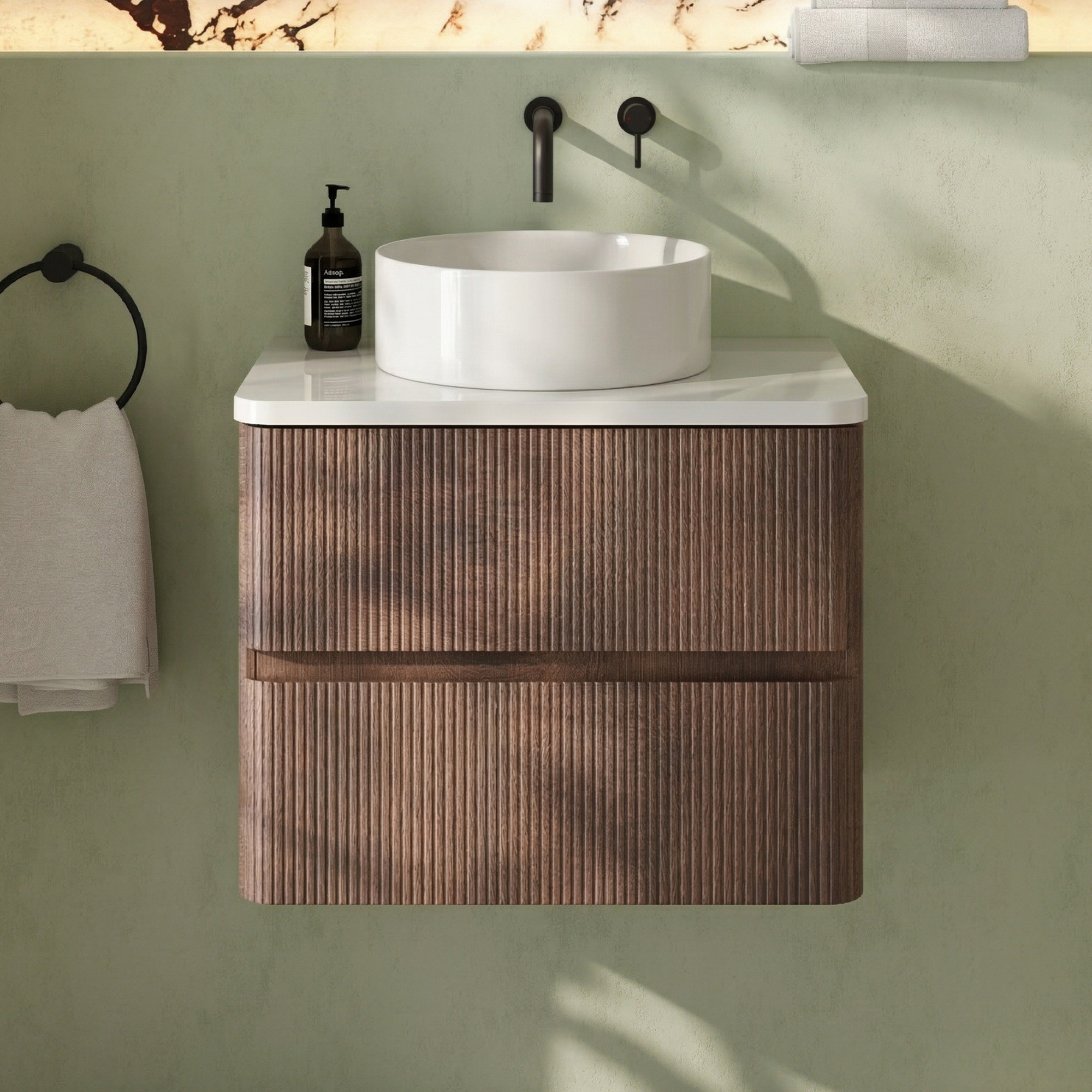 Drench Origin 600mm Fluted Wall Mounted Vanity Unit & Countertop