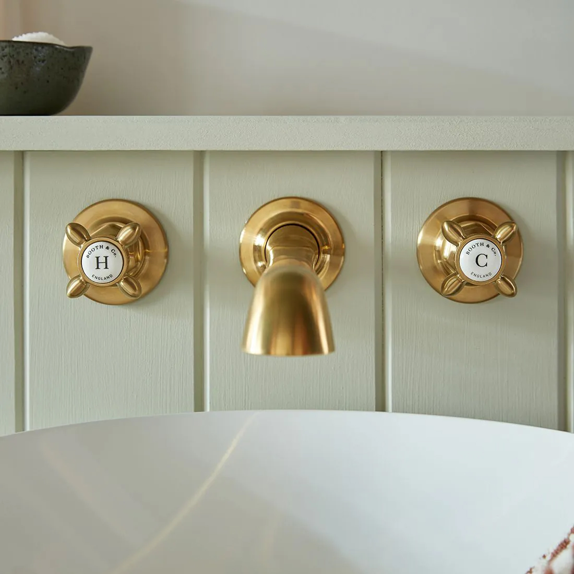 Booth & Co Axbridge Traditional Crosshead 3 Hole Wall Mounted Basin Mixer Tap