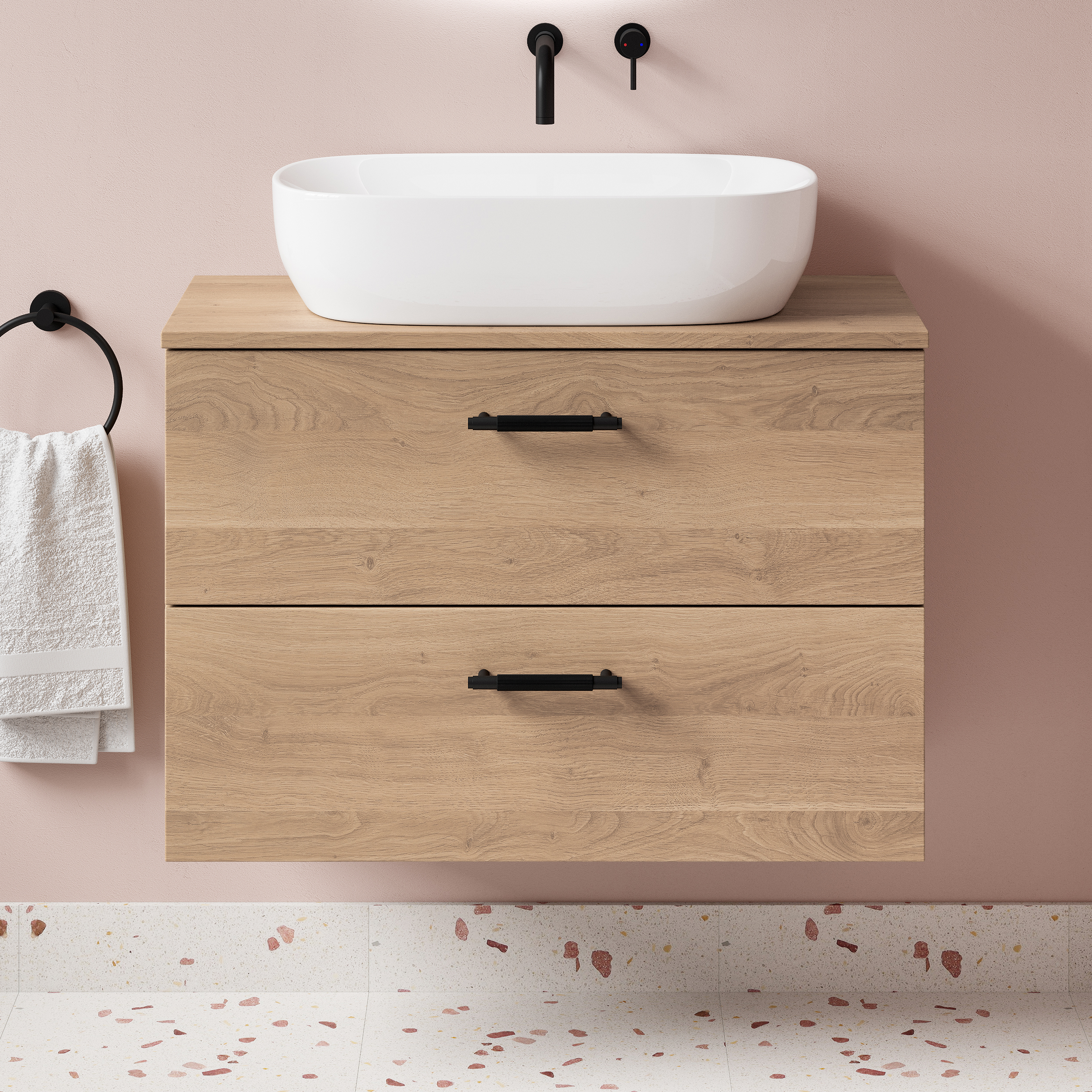 Erin 800mm Wall Mounted 2 Drawer Vanity Unit & Countertop