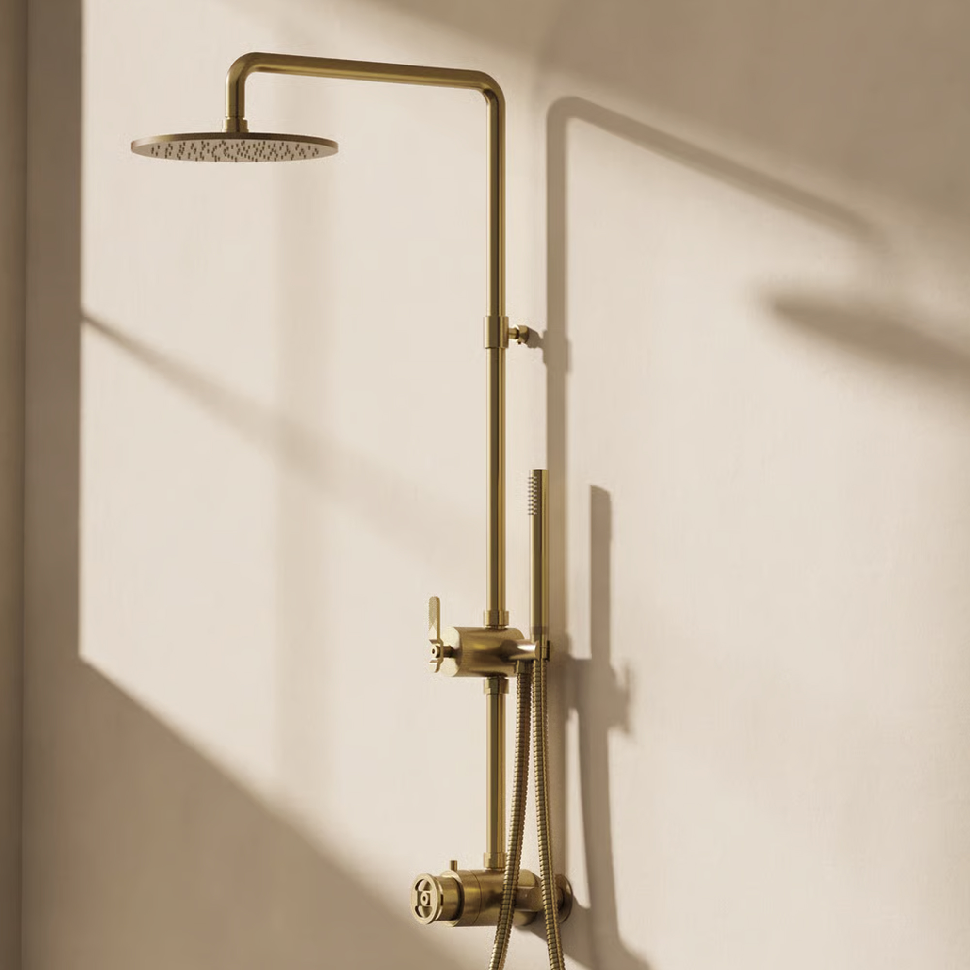 Crosswater Union Thermostatic Exposed Shower Kit with Fixed Head & Handset - Brushed Brass