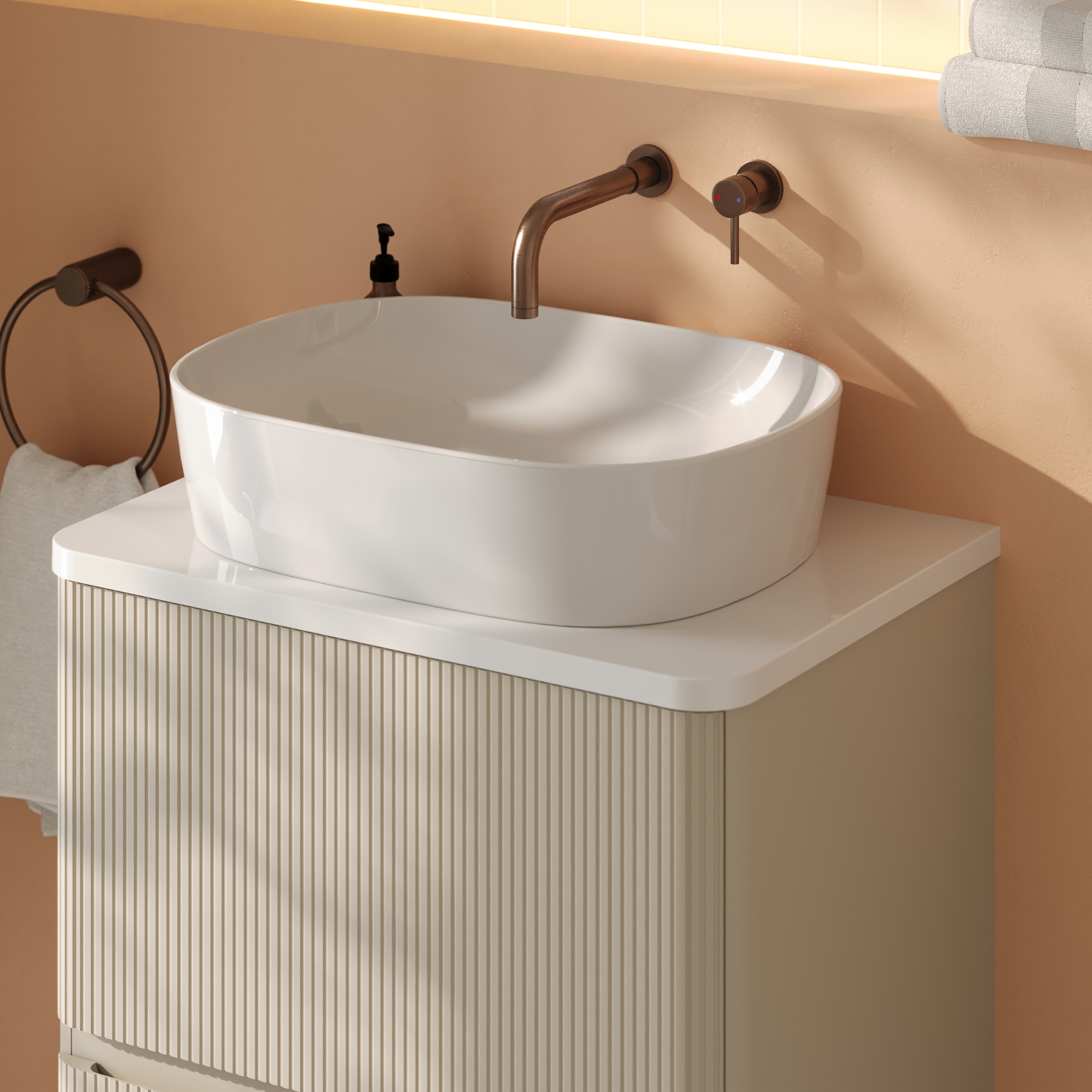 Drench Origin 600mm Fluted Floorstanding Vanity Unit & Countertop