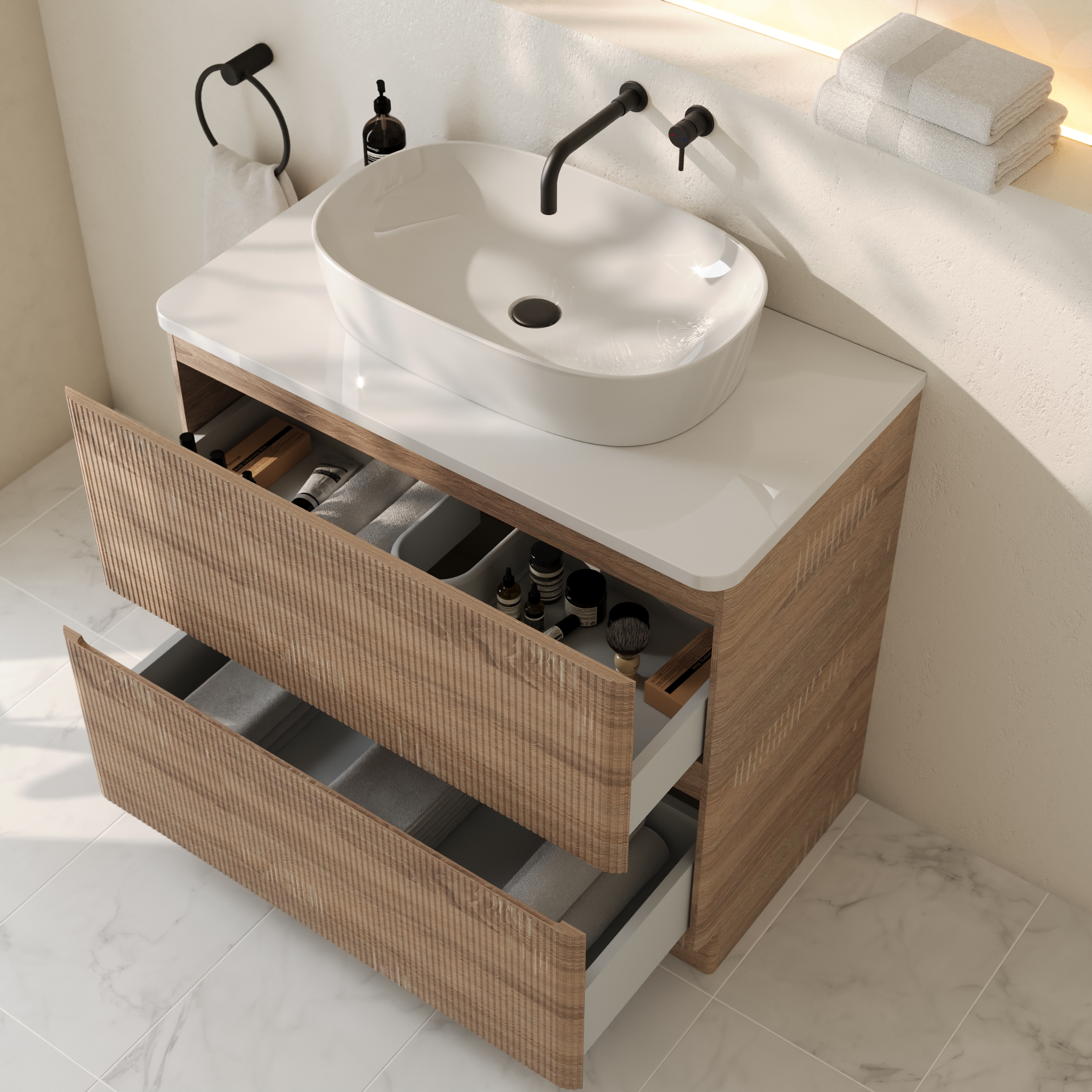 Drench Origin 900mm Fluted Floorstanding Vanity Unit & Countertop