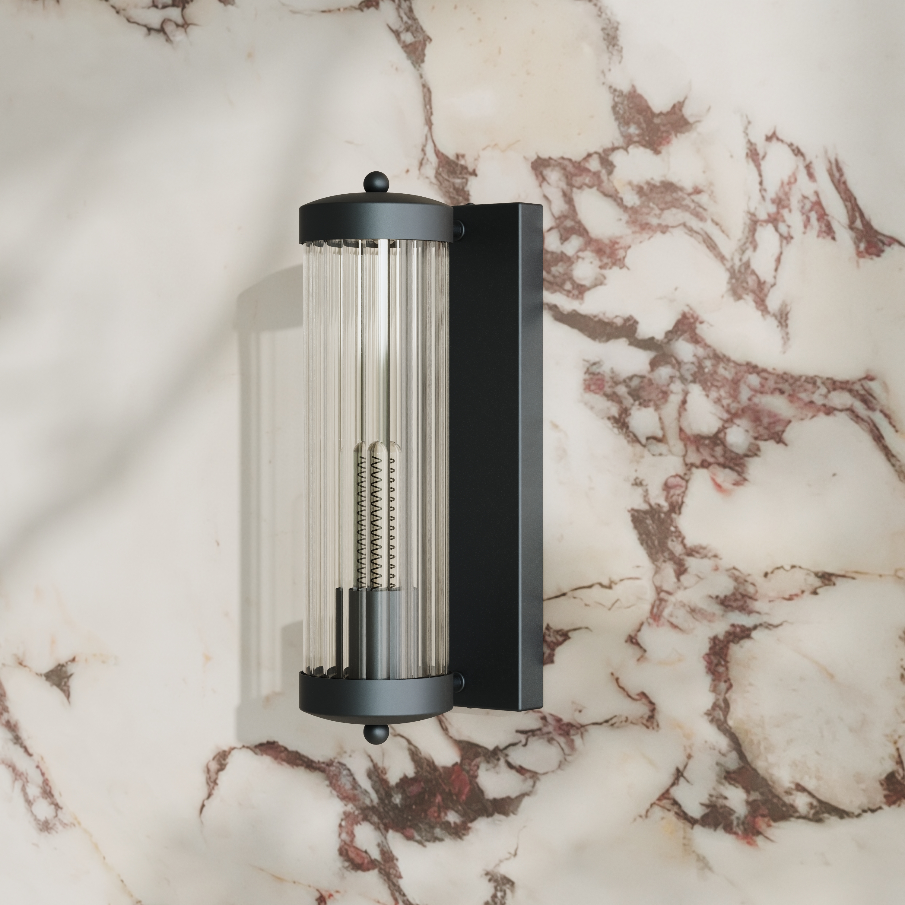 Billy Oval Framed Mirror with Set Of 2 Fluted Lantern Wall Lights in Matt Black