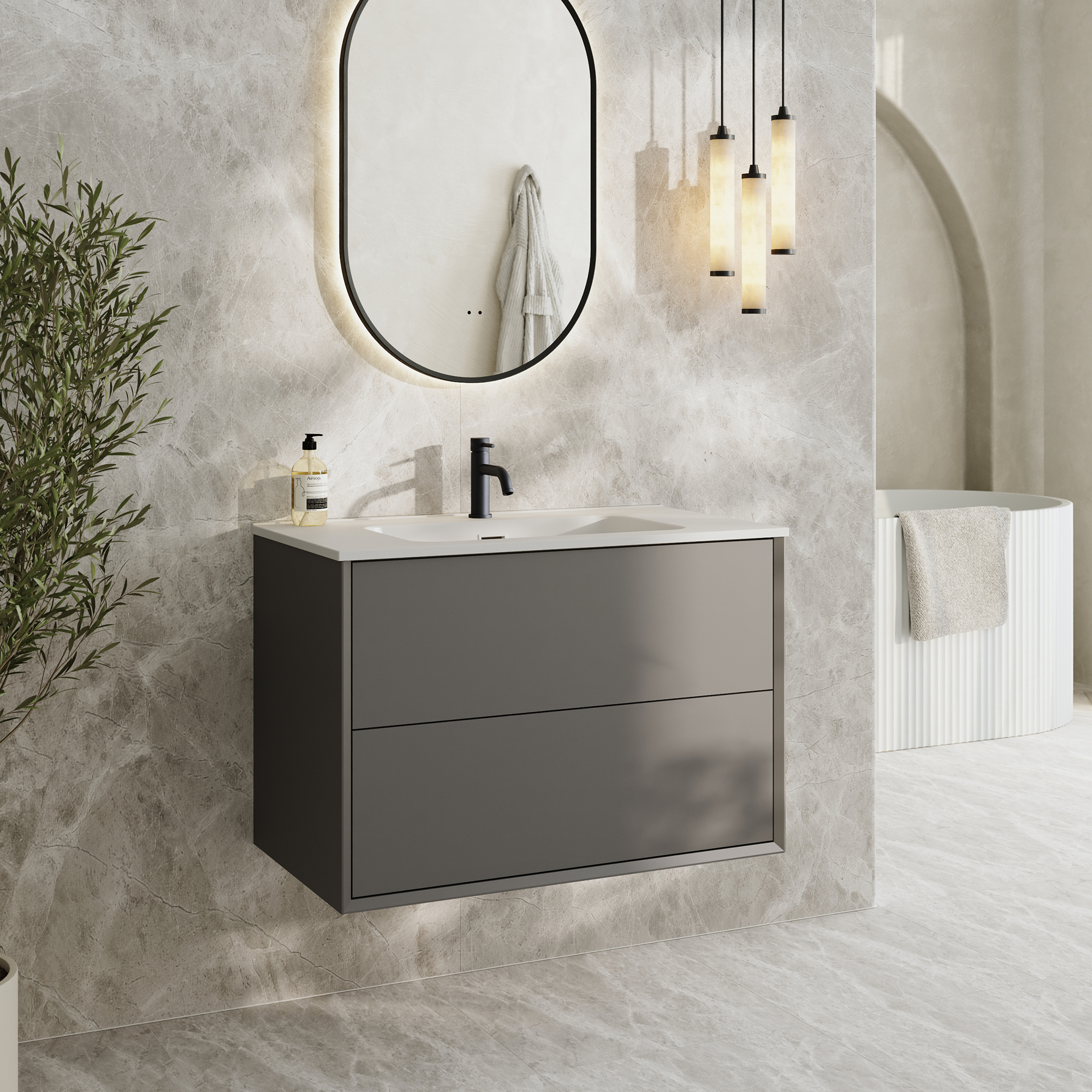 Oslo 800mm Wall Mounted Vanity Unit & Matt White Basin