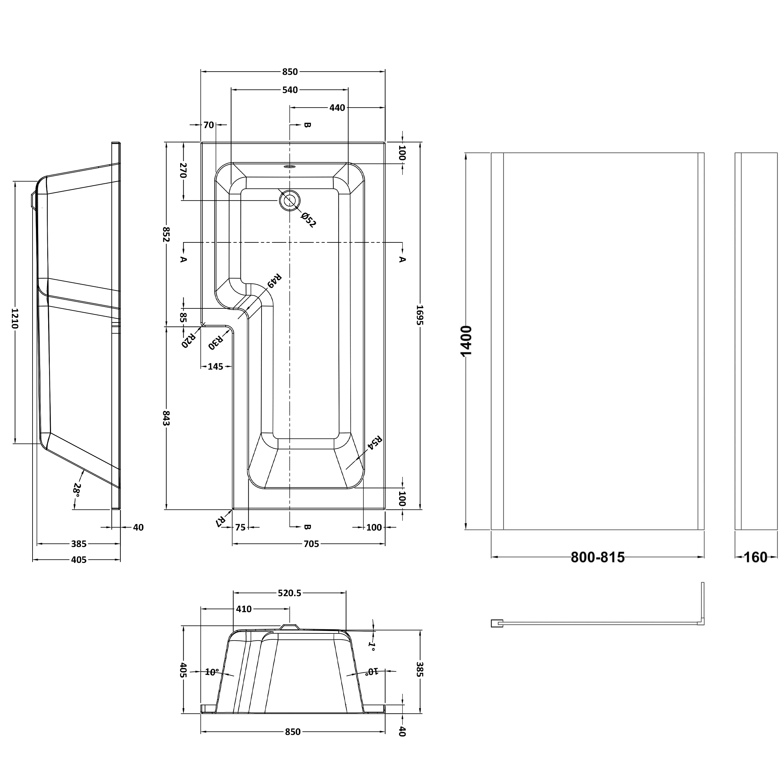 Erin Shower Bath Suite with 1700mm L Shaped Bath & Rimless Toilet