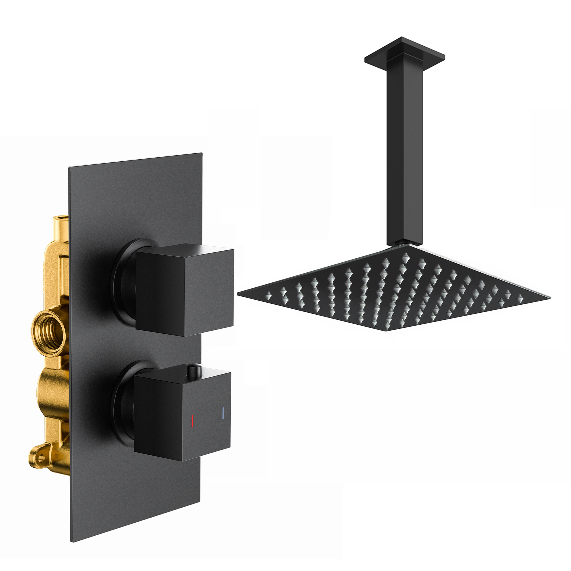 Harbour Status Matt Black Concealed Shower Valve & Ceiling Mounted Fixed Shower Head