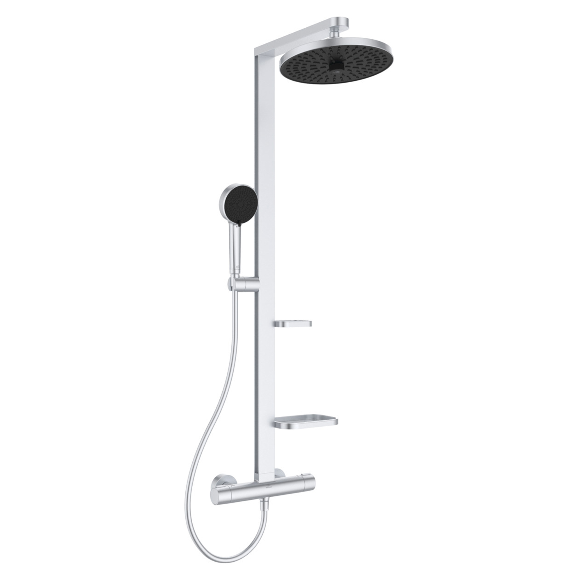 Ideal Standard Ceratherm Alu+ Exposed Thermostatic Shower Kit with Multi-Function Shower Head, Handset & 2 Shelves