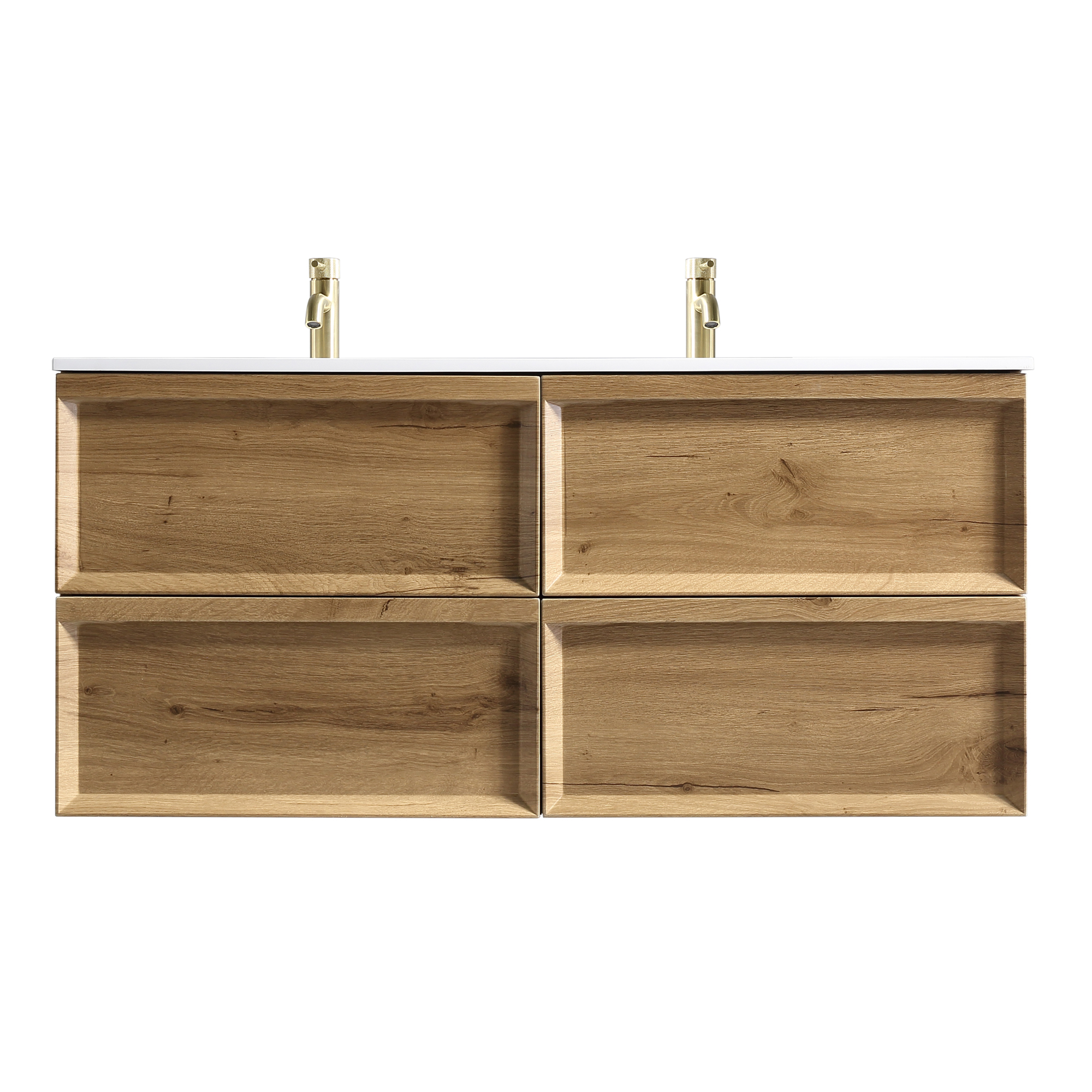 Aura 1200mm Wall Mounted Natural Oak Vanity Unit & Matt White Double Basin