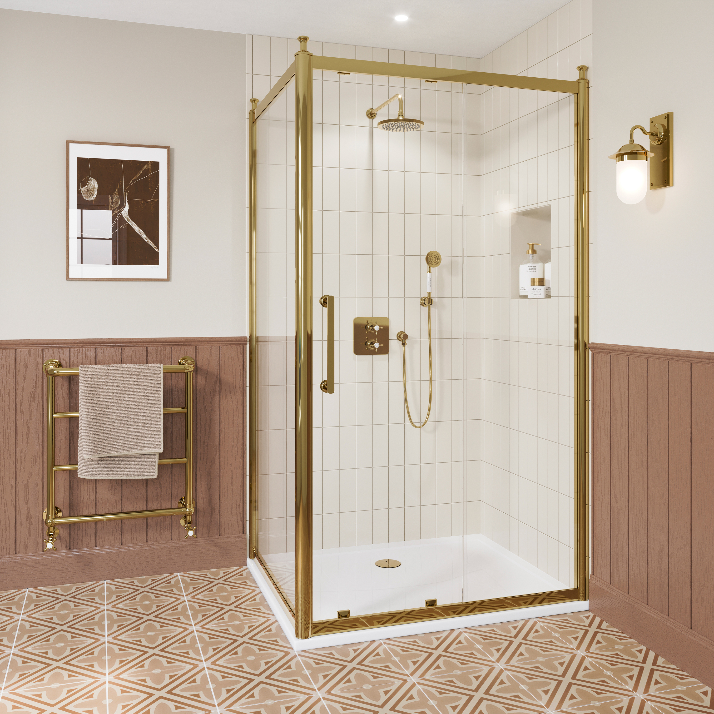 Burlington Classique 1909 8mm Gold Sliding Shower Door & Optional Side Panel