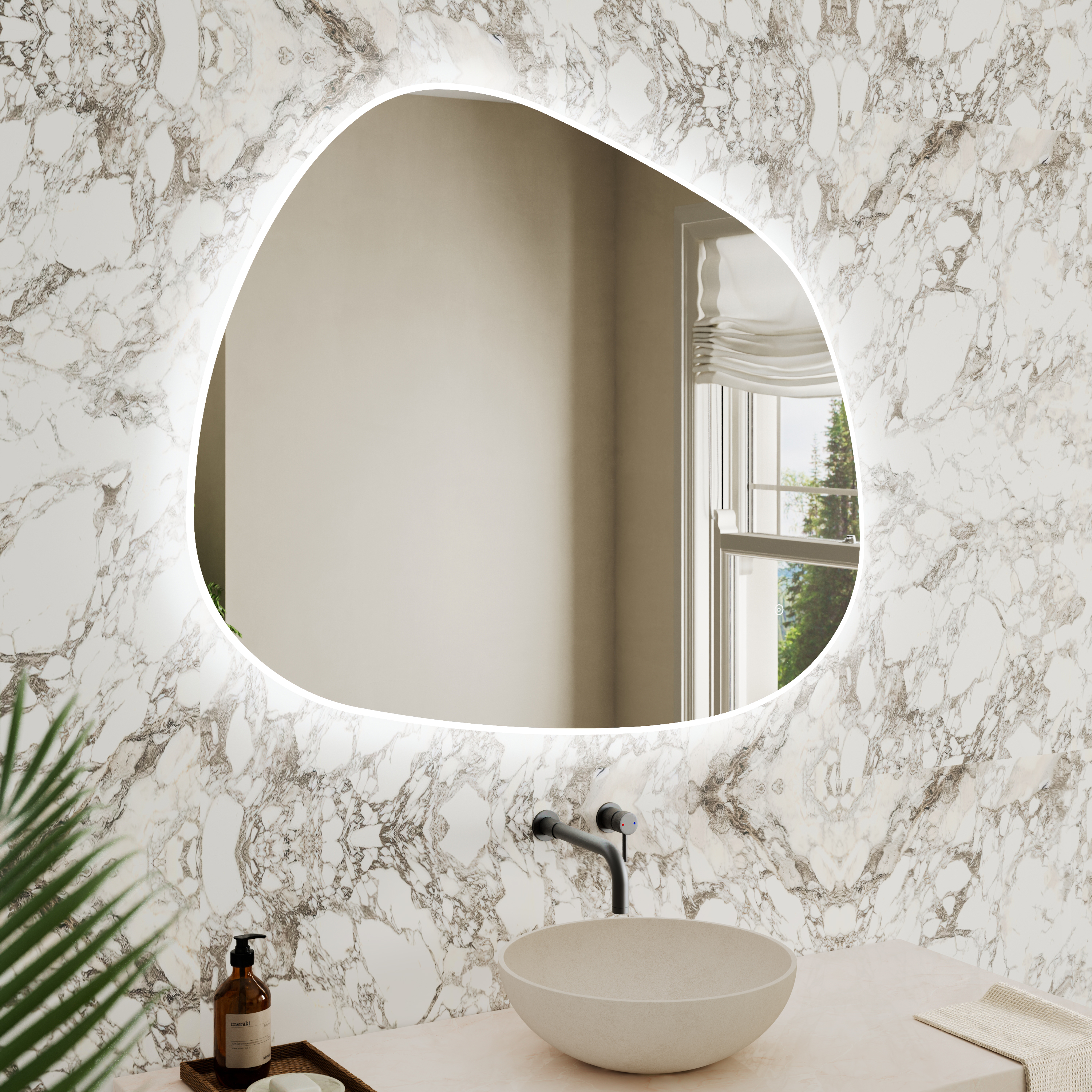 Organics Pond LED Illuminated Mirror with Demister Pad & Colour Change Lights - 1000 x 1200mm