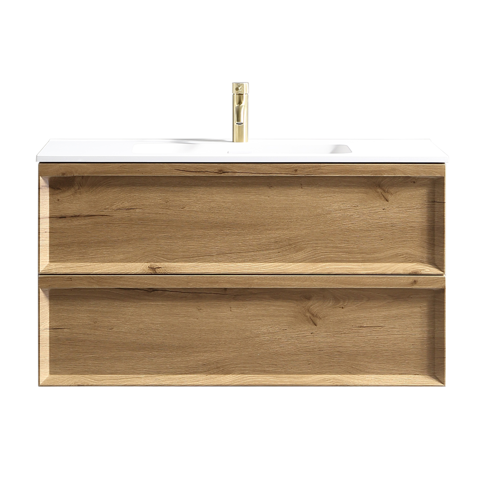 Aura 1000mm Wall Mounted Natural Oak Vanity Unit & Matt White Basin