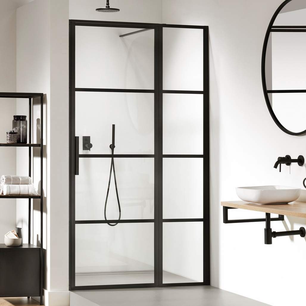 Soho Matt Black Framed Easy Clean 8mm Hinged Shower Door with Inline Panel & Optional Side Panel