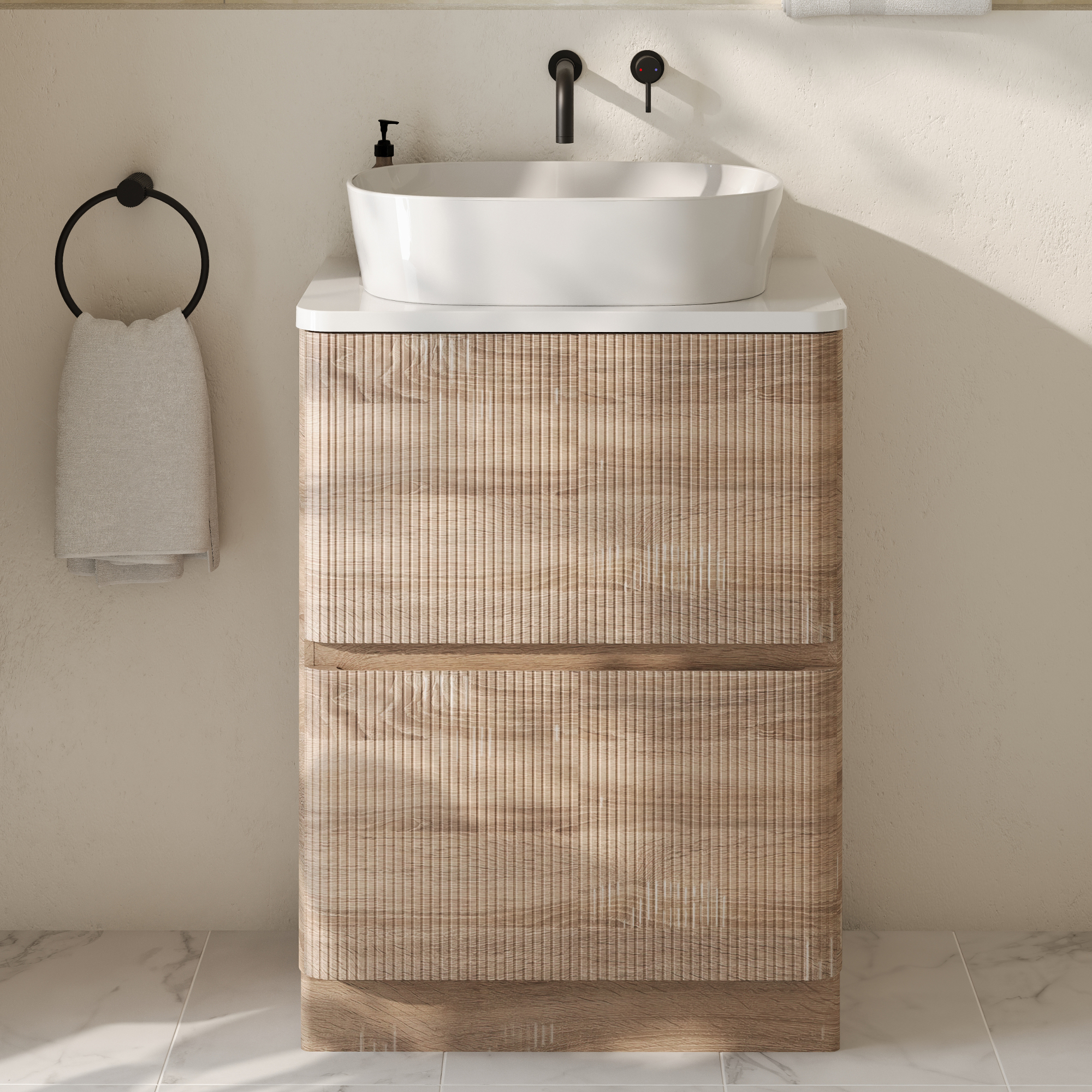 Drench Origin 600mm Fluted Floorstanding Vanity Unit & Countertop