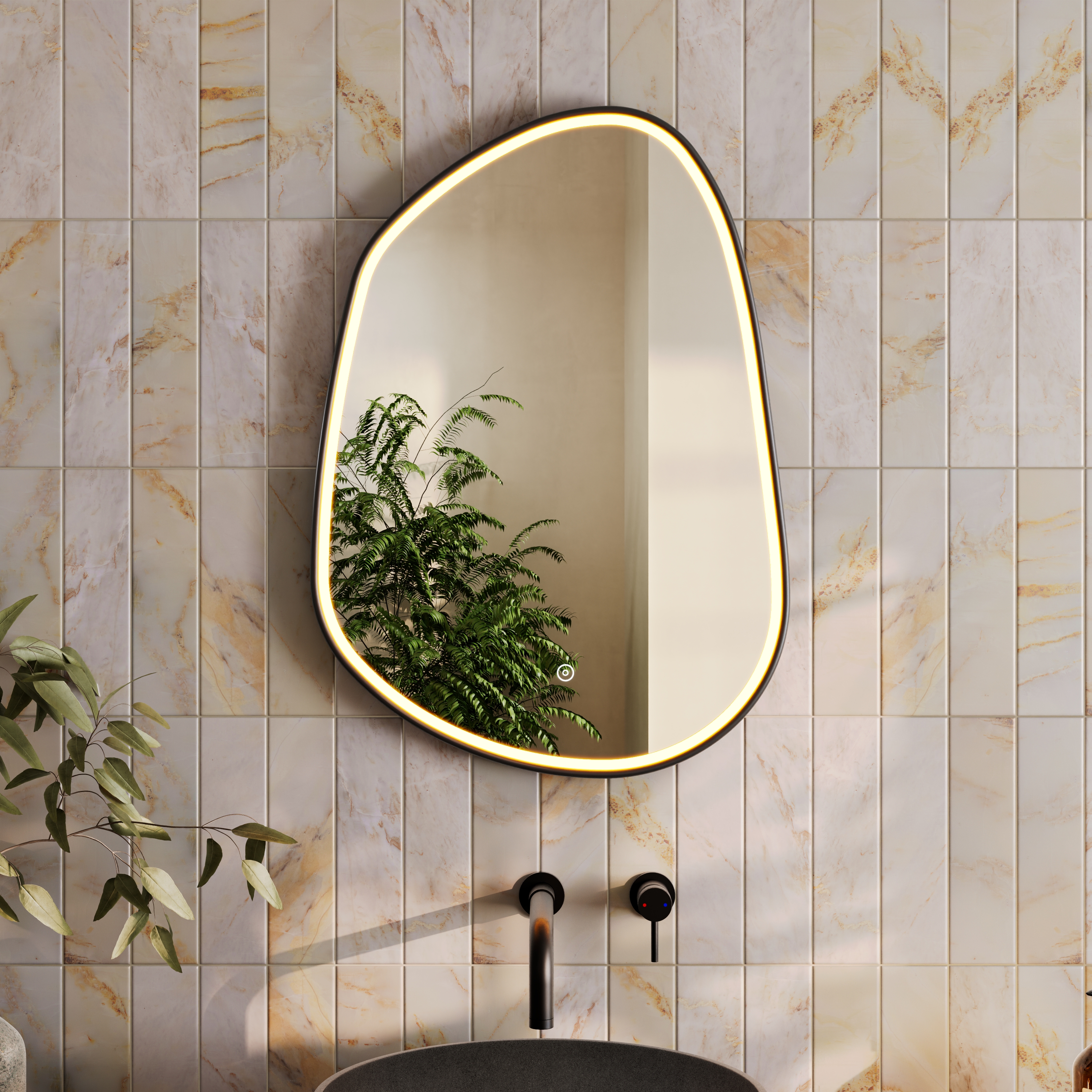 Organics Pond LED Illuminated Framed Mirror with Demister Pad & Colour Change Lights - 500 x 700mm