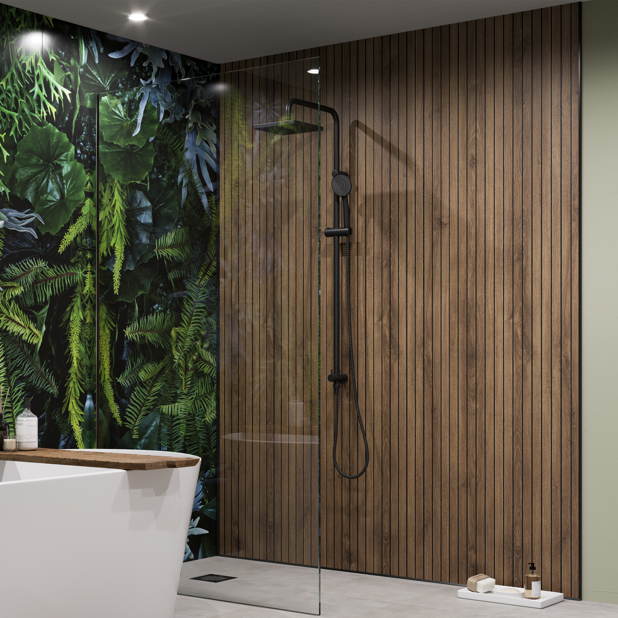 Showerwall Arcade Matt Walnut Laminate Ply Wood Proclick Bathroom Wall Panel - 2400 x 600mm