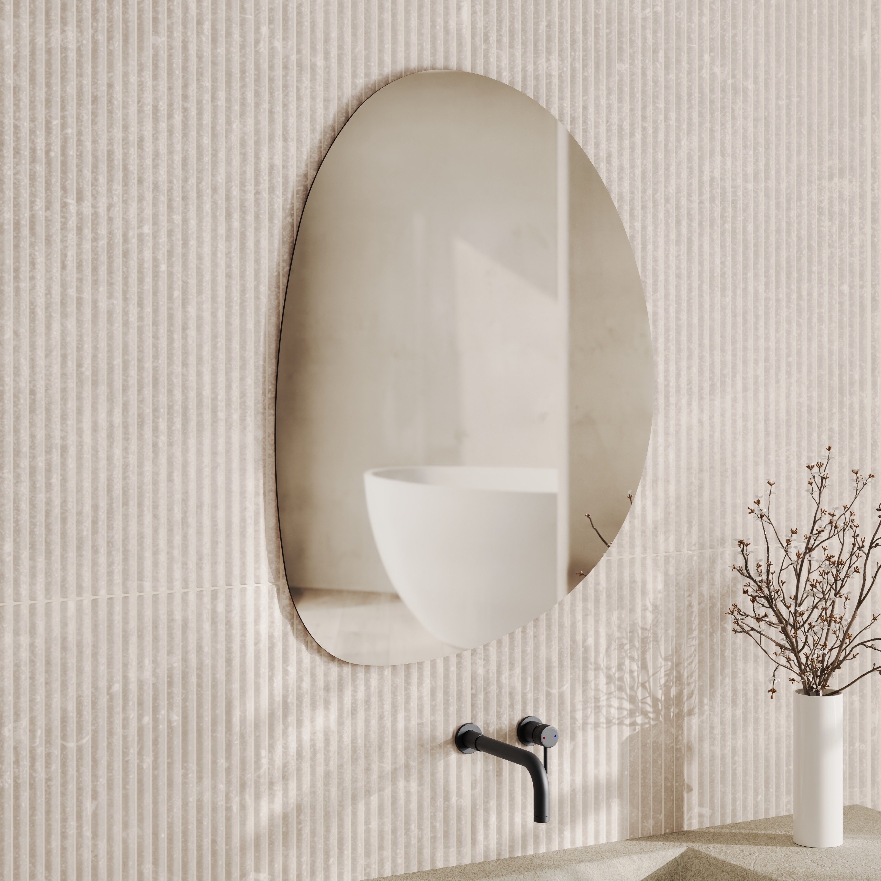 Organics Slim Mirror with Set Of 2 Glass Globe Wall Lights