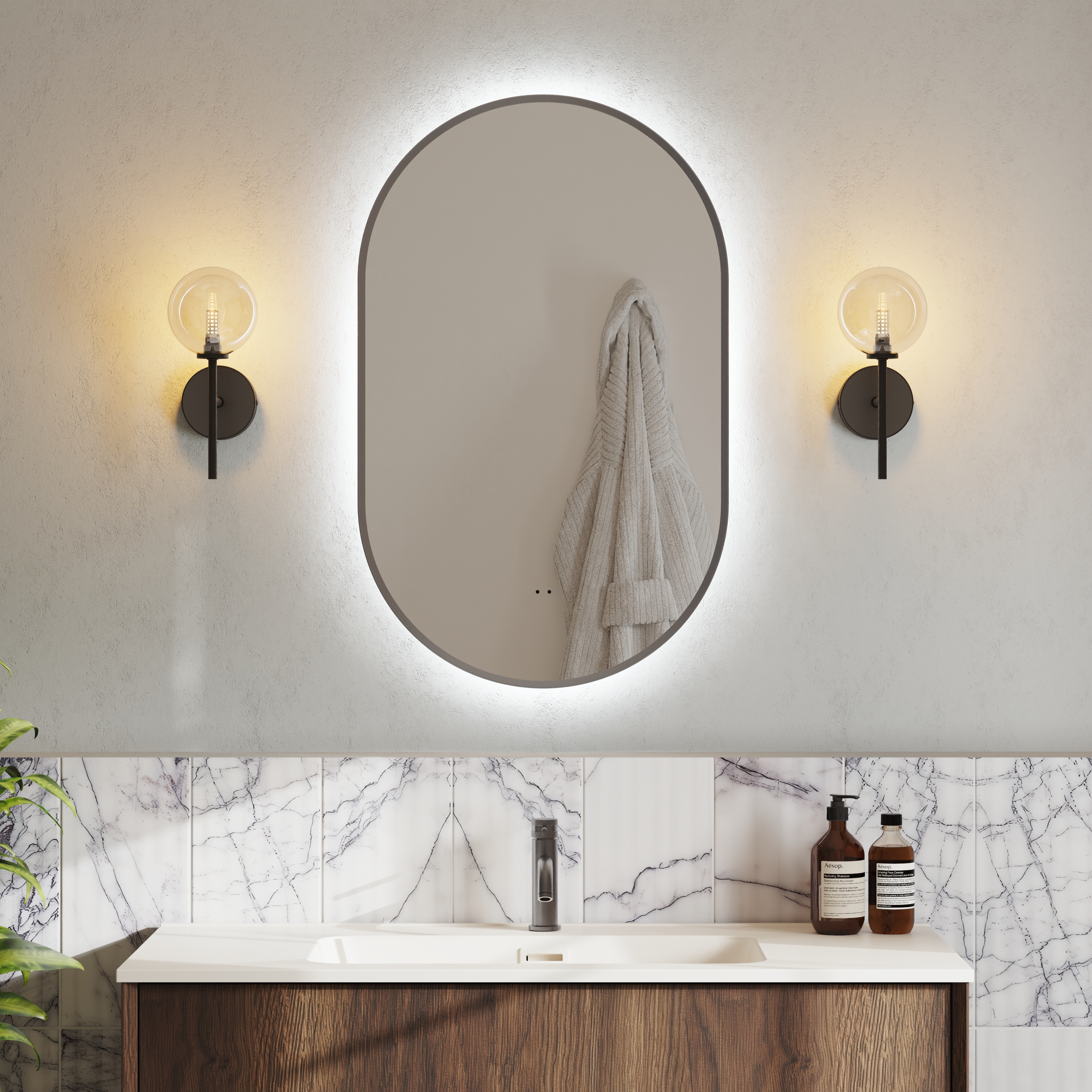 Billy LED Illuminated Oval Framed Mirror with Demister Pad & Colour Change Lights - 500 x 800mm