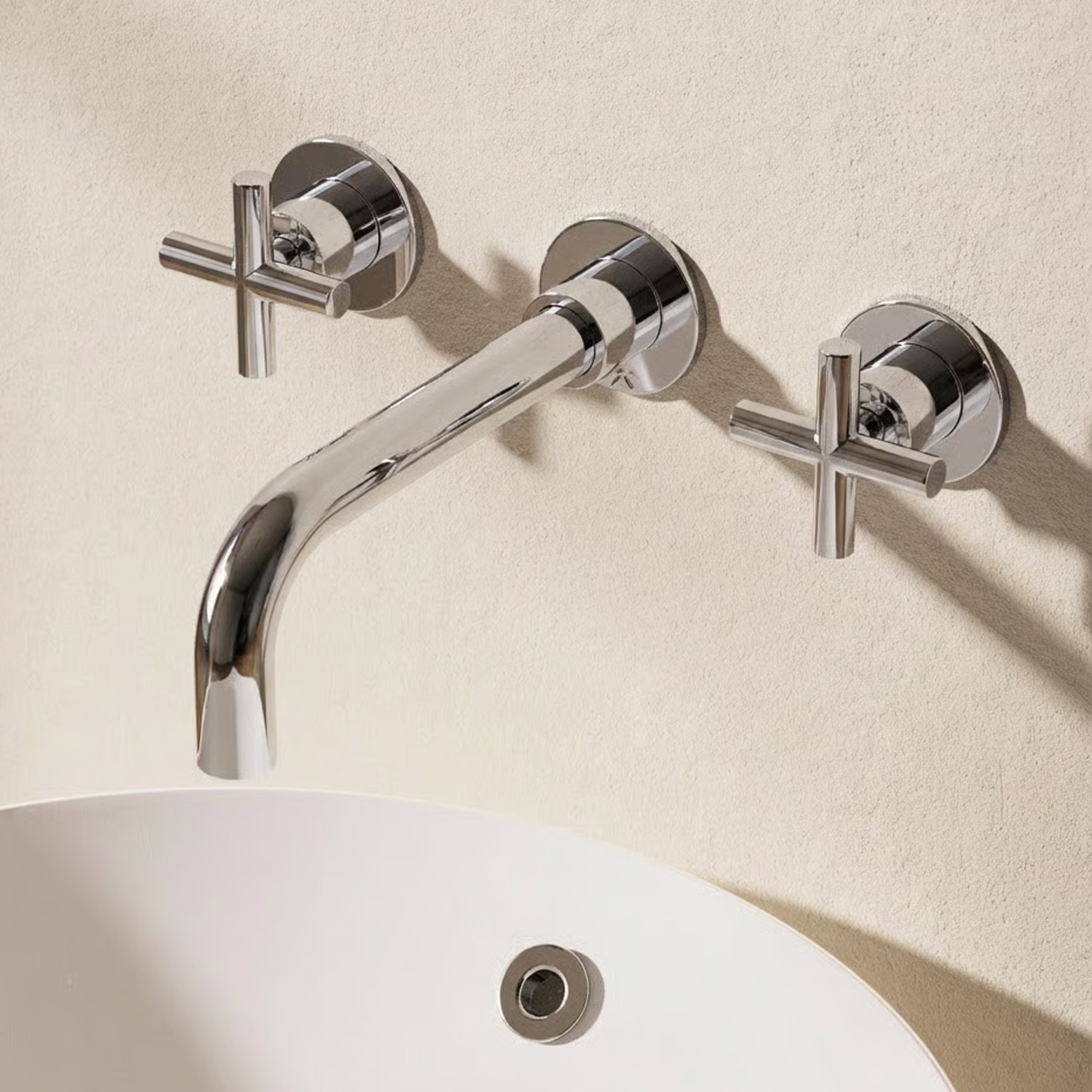 Crosswater MPRO 3 Hole Wall Mounted Basin Mixer Tap with Crosshead Handles