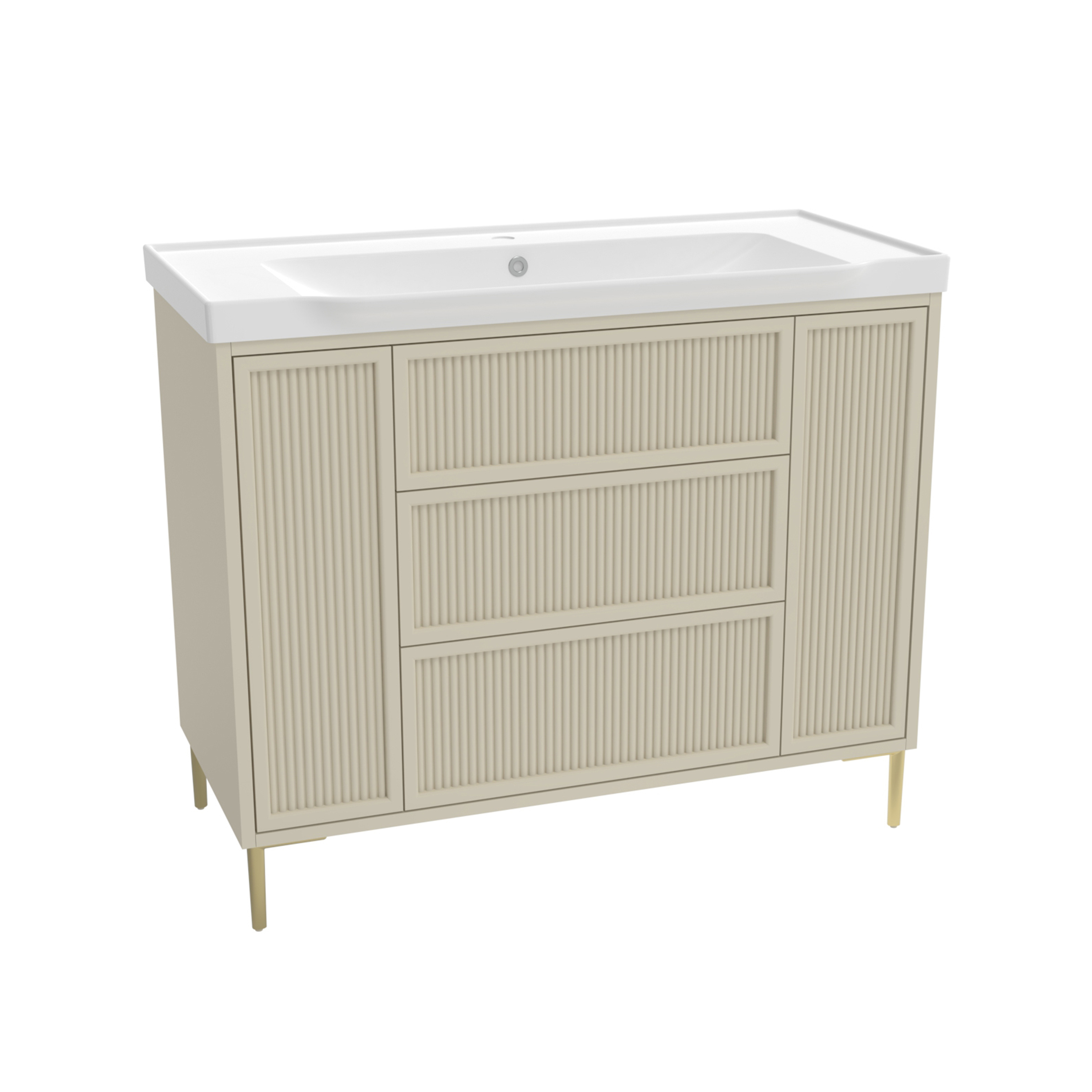 Elara 1000mm Floorstanding Stone Fluted Vanity Unit & Basin with Leg Set