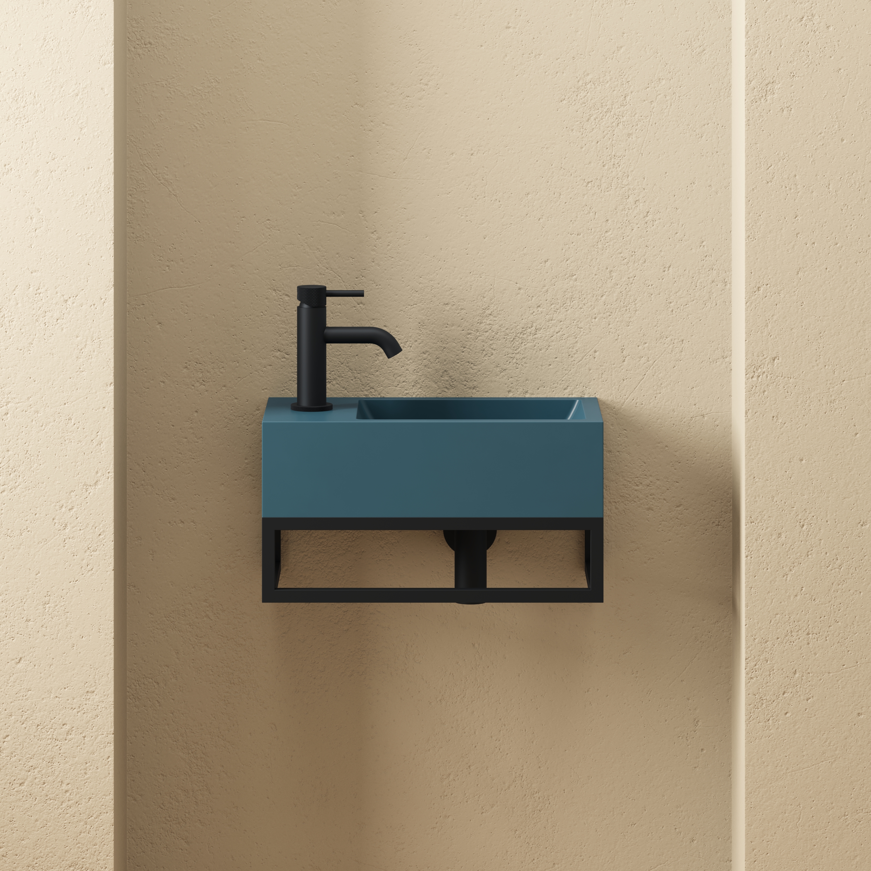 Harbour Concrete 400mm Cloakroom Wall Hung Teal Basin & Frame