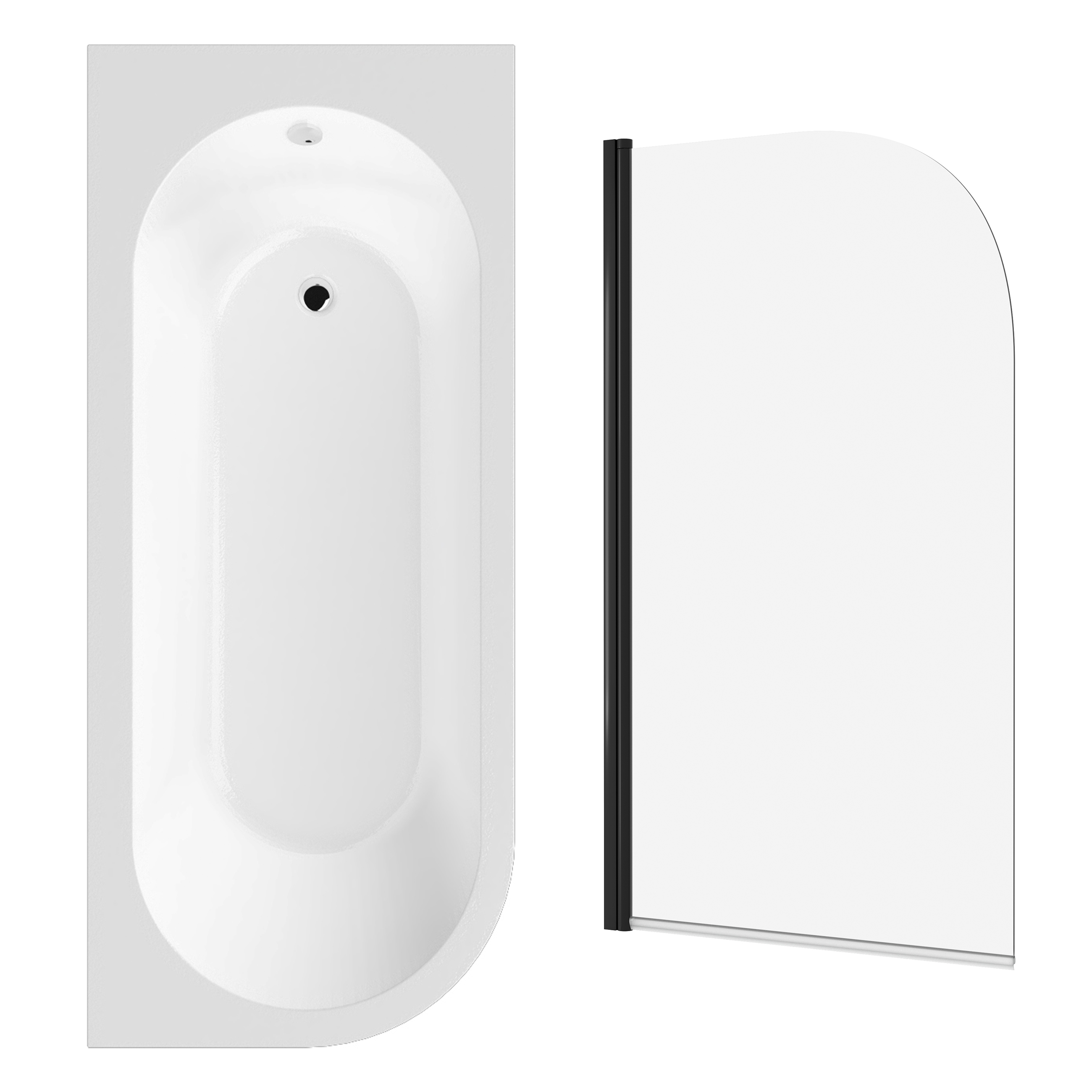 Drench J Shaped Shower Bath with Panel & Shower Screen - 1700mm