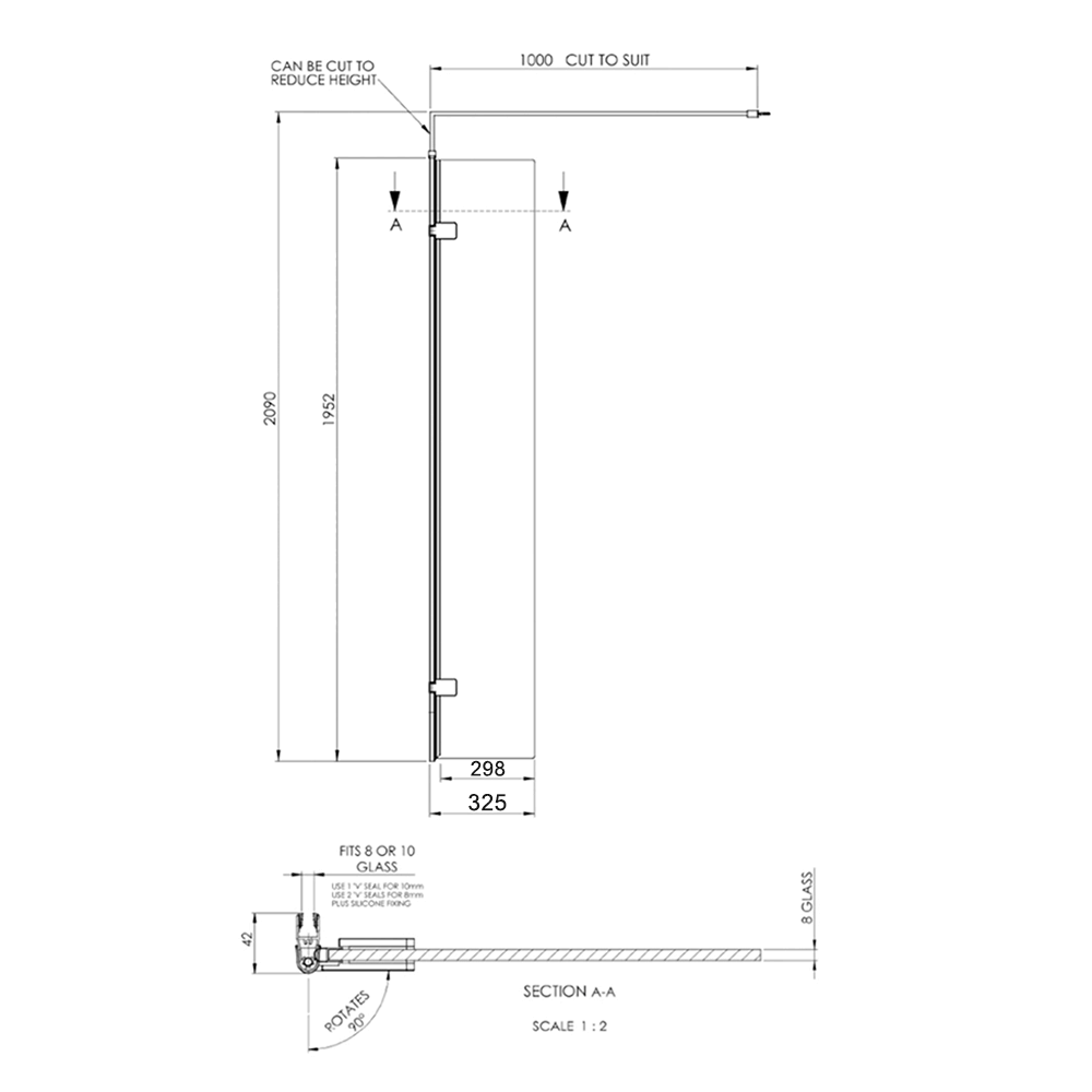 Vellamo 8mm Easy Clean Walk In Panel & Optional Return Panel