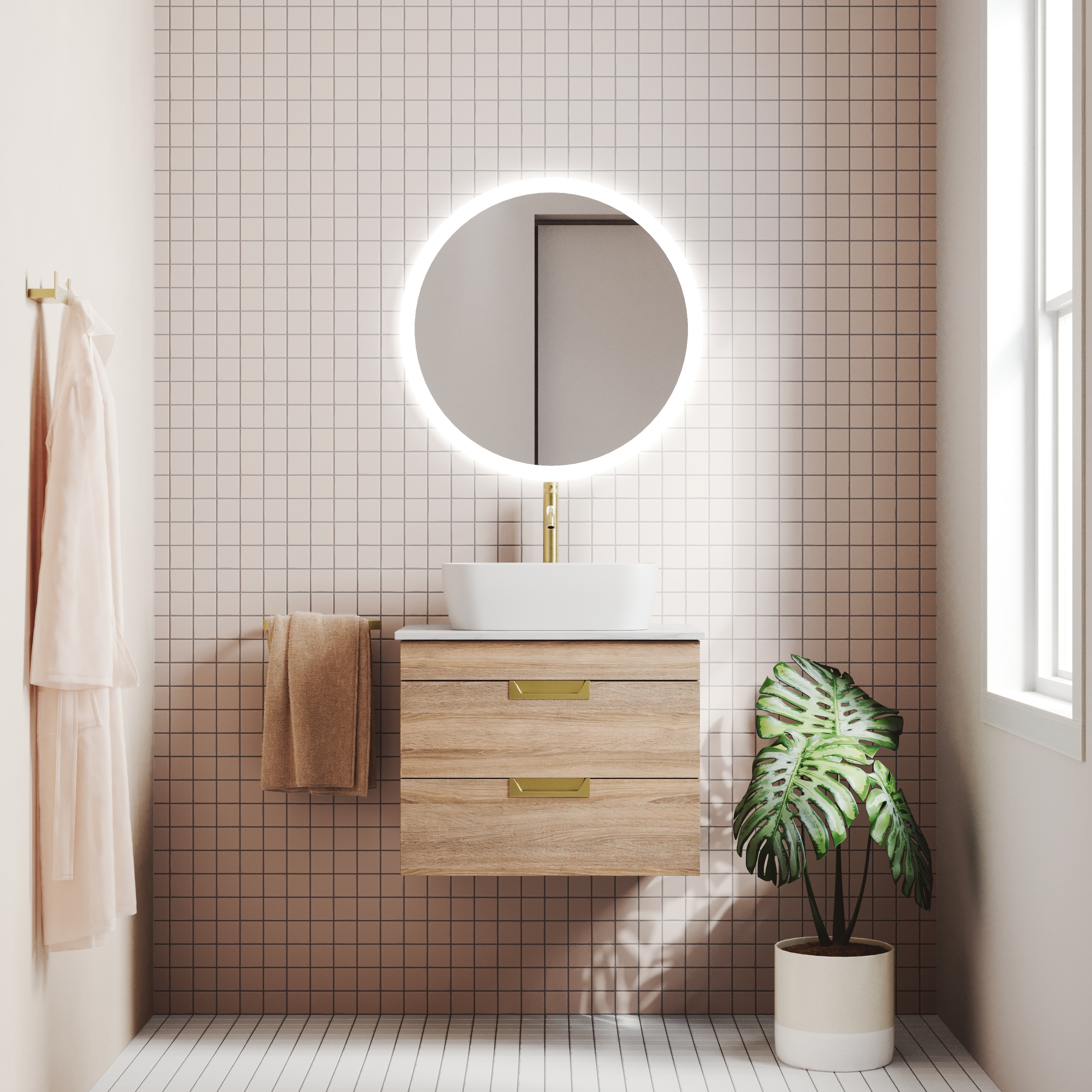 Isla 600mm Wall Hung Vanity Unit & Marble Sintered Stone Countertop