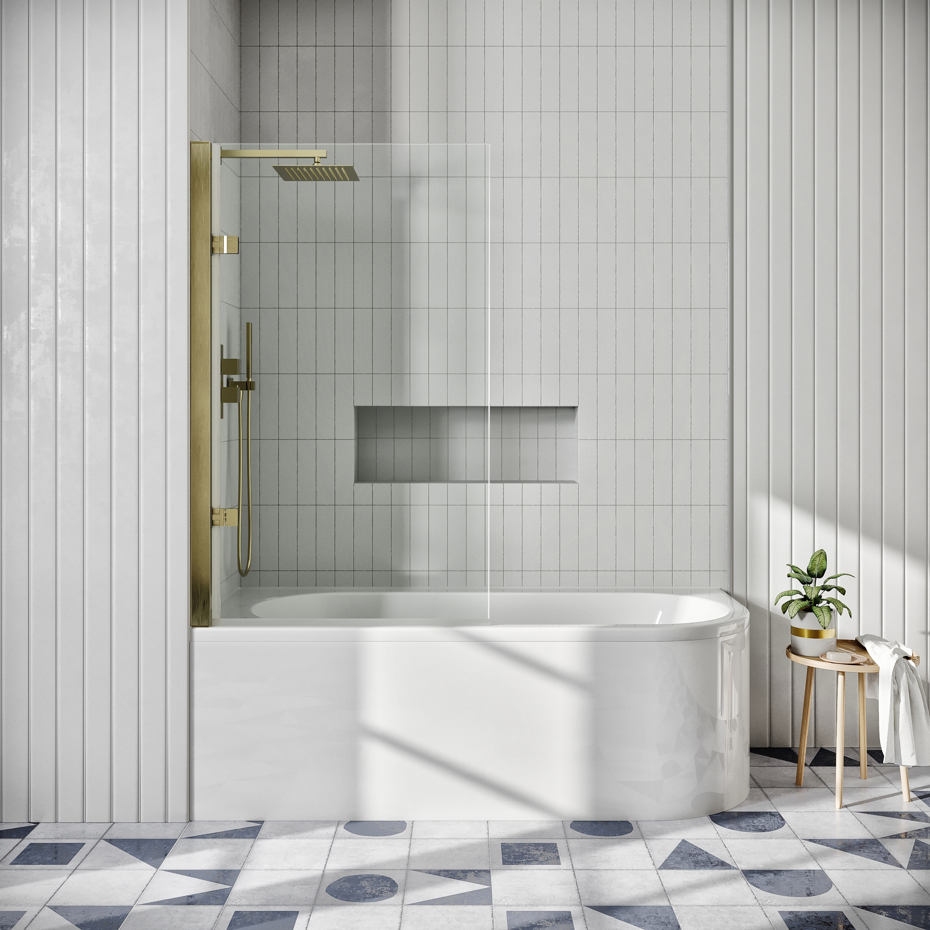 Drench J Shaped Shower Bath with Panel & Shower Screen - 1700mm