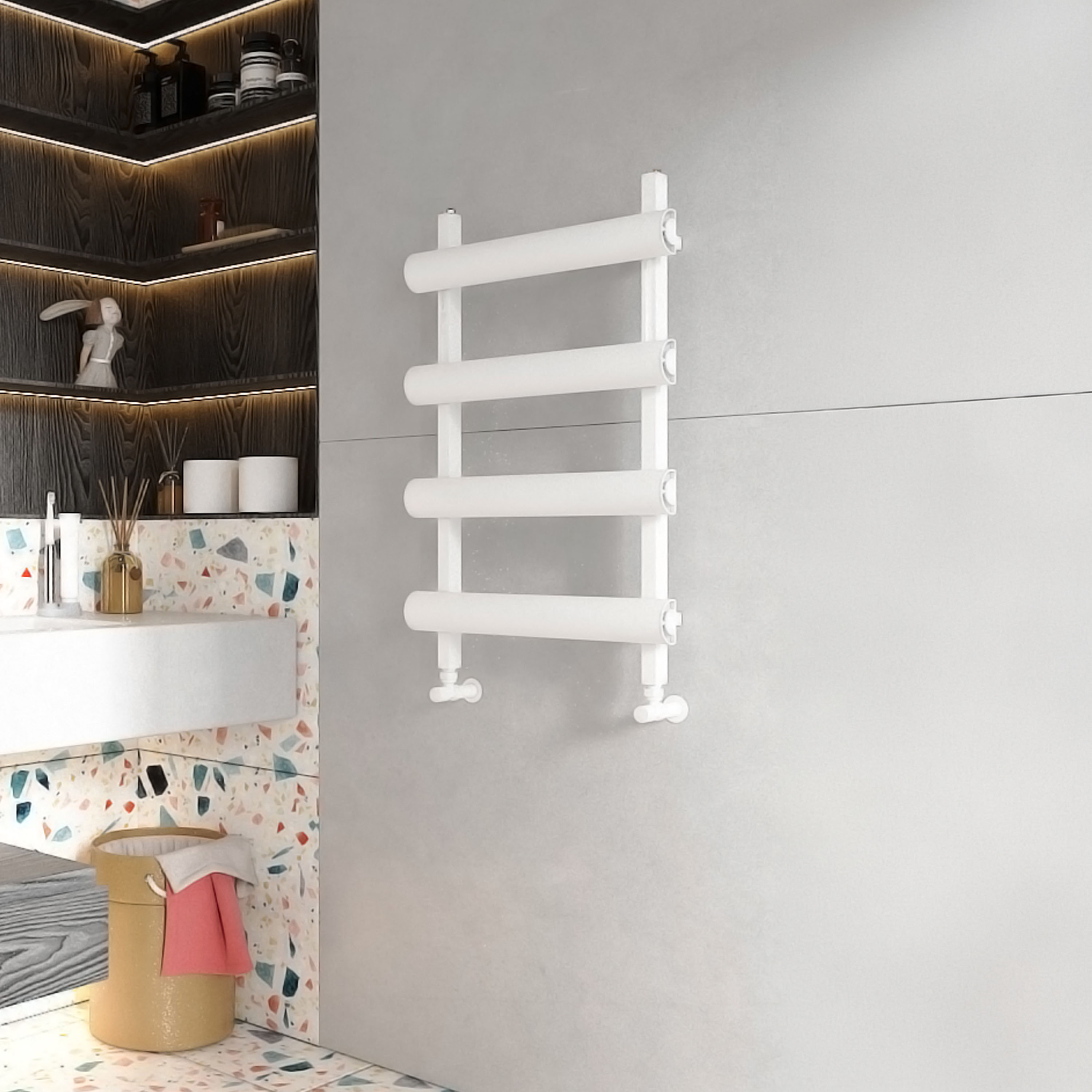 Carisa Moon Oval Panel Ladder Vertical Aluminium Heated Towel Rail