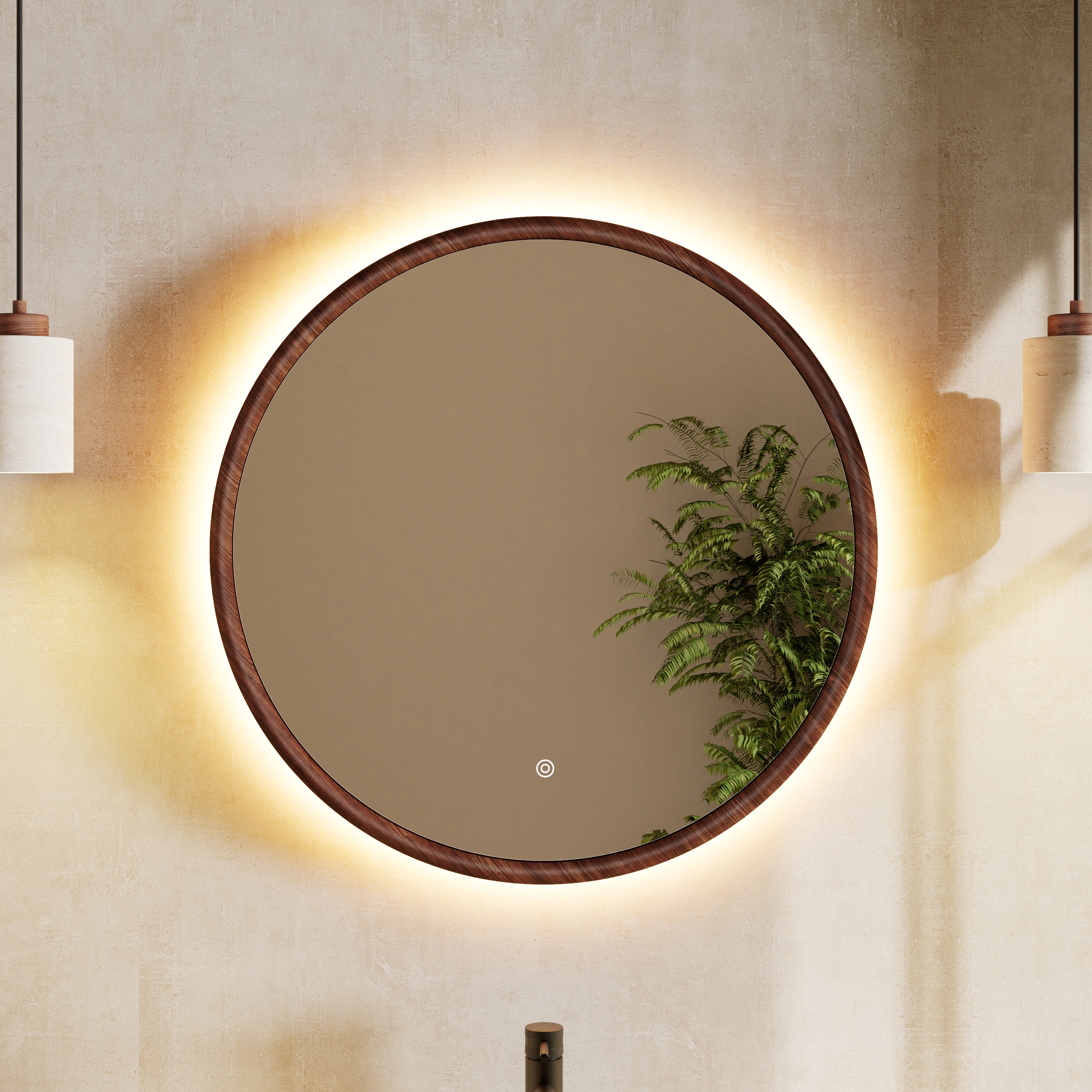 Drench Alfie LED Illuminated Wood Effect Framed Mirror with Demister Pad & Colour Change Lights - 600mm