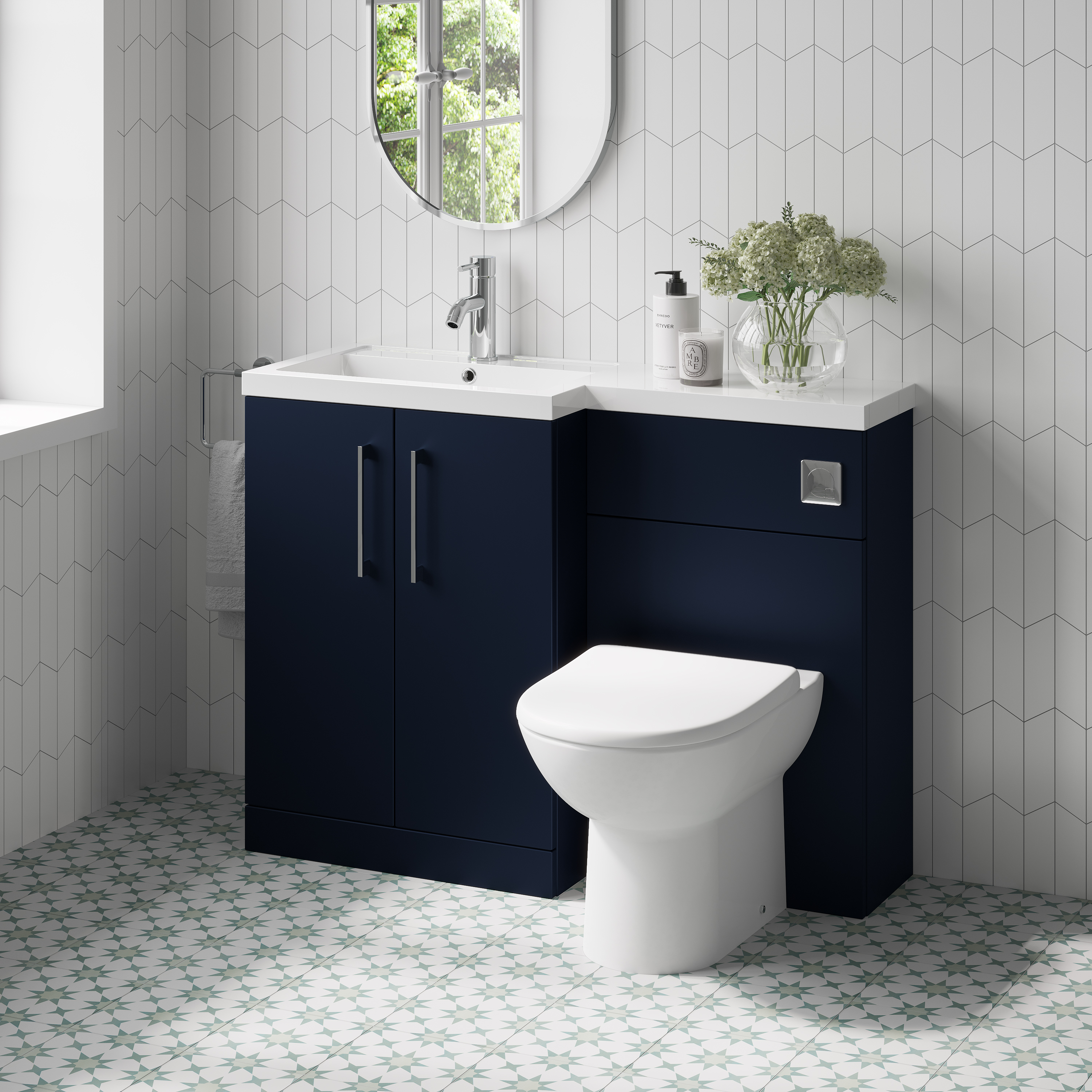 Erin 1100mm Matt Blue Combination Bathroom 2 Door Sink & Toilet Unit