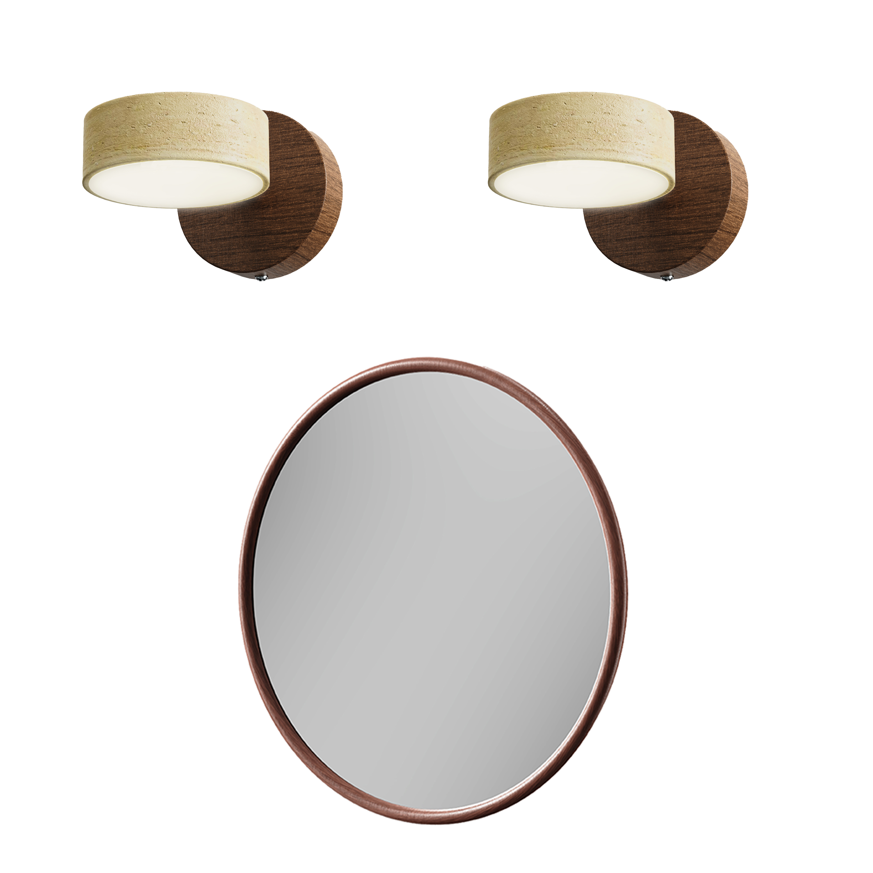 Alfie Wood Framed Mirror with Set Of 2 Stone Spot Lights in Dark Wood