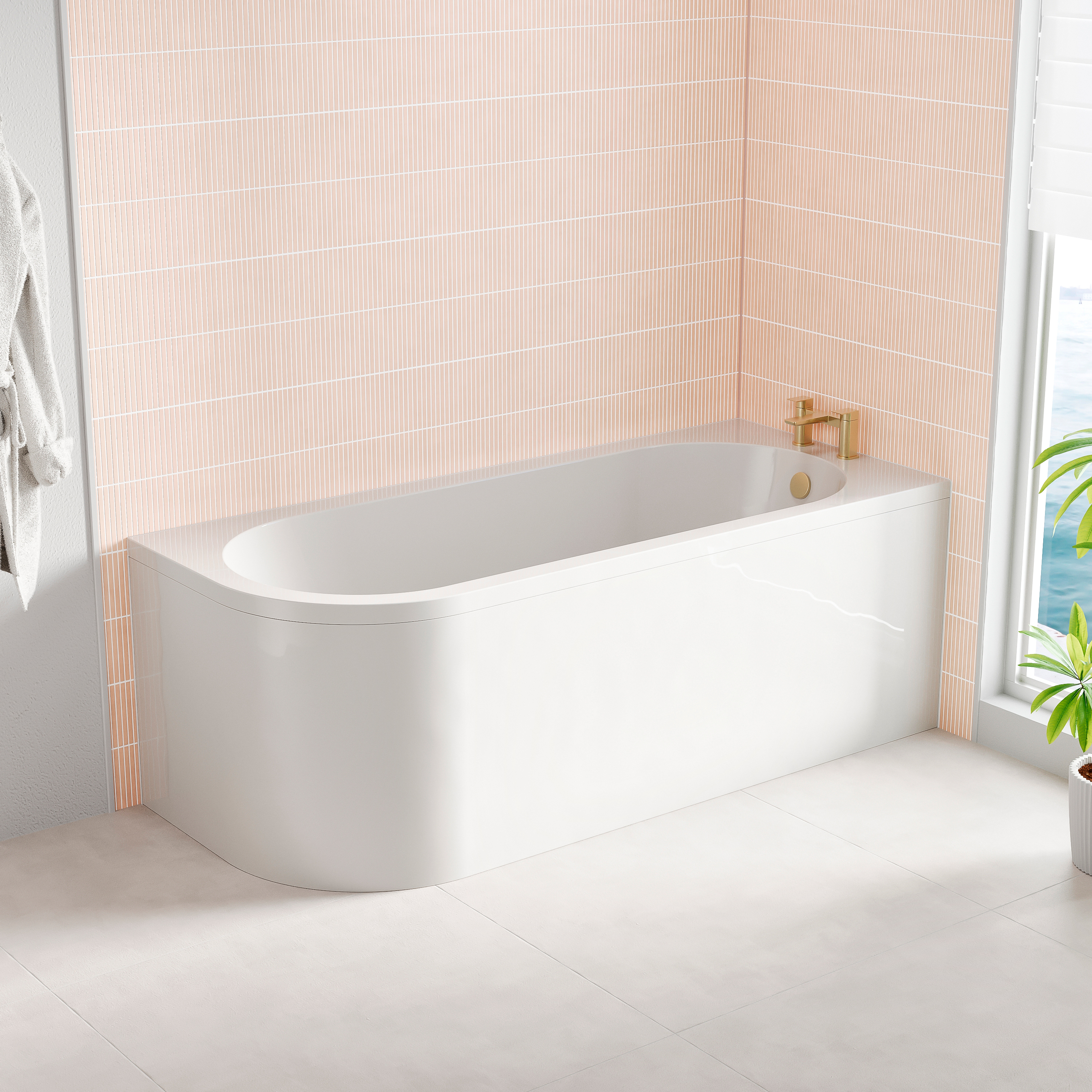 Armourcast Reinforced J-Shaped Single Ended Corner Bath & Panel - 1700mm