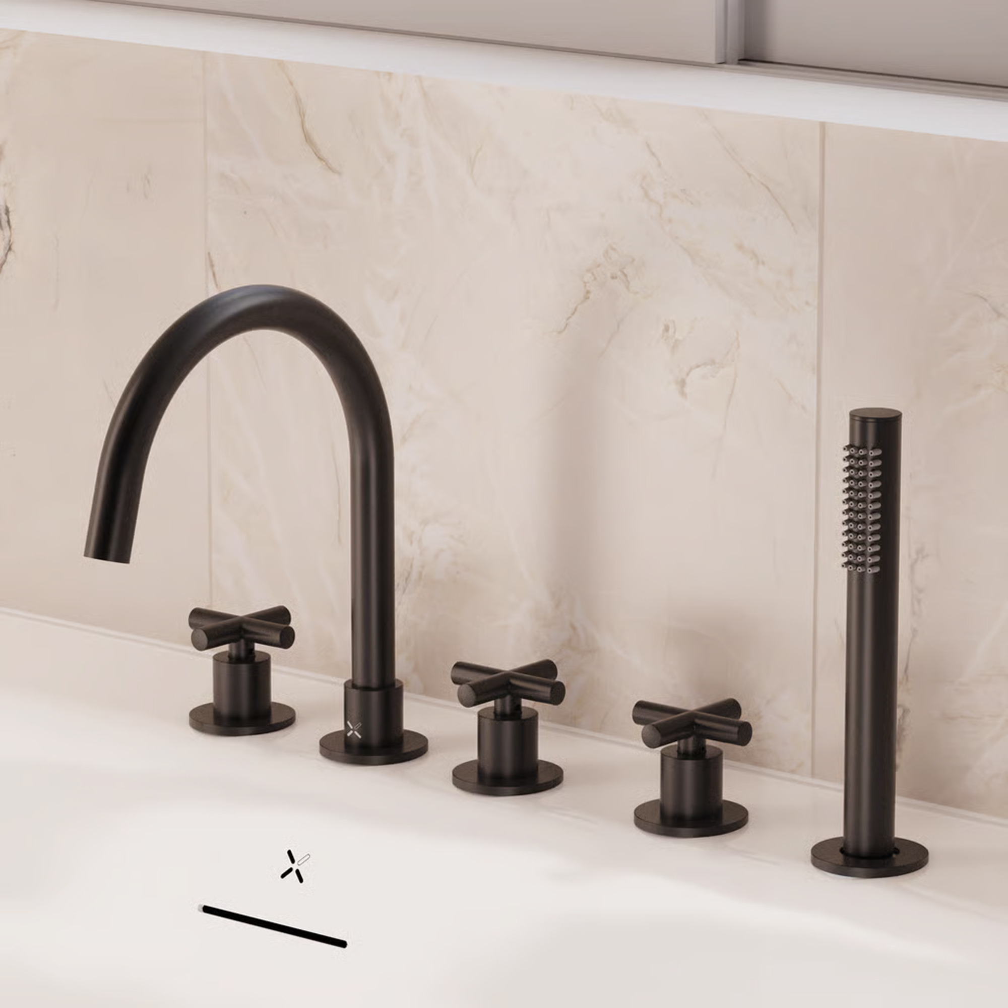 Crosswater MPRO 5 Hole Bath Mixer Tap & Shower Handset with Crosshead Handles