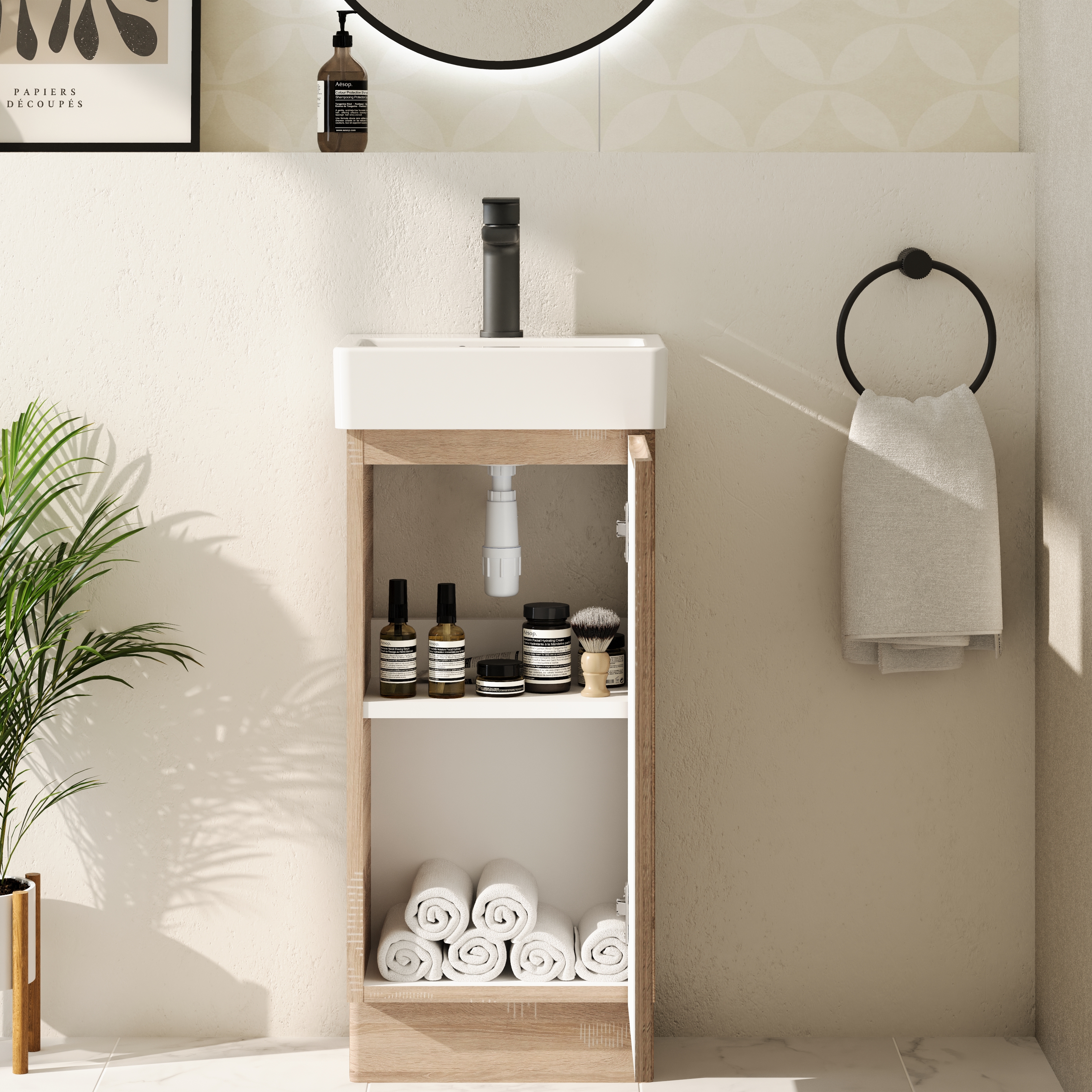 Drench Origin 340mm Fluted Cloakroom Floorstanding Vanity Unit & Basin