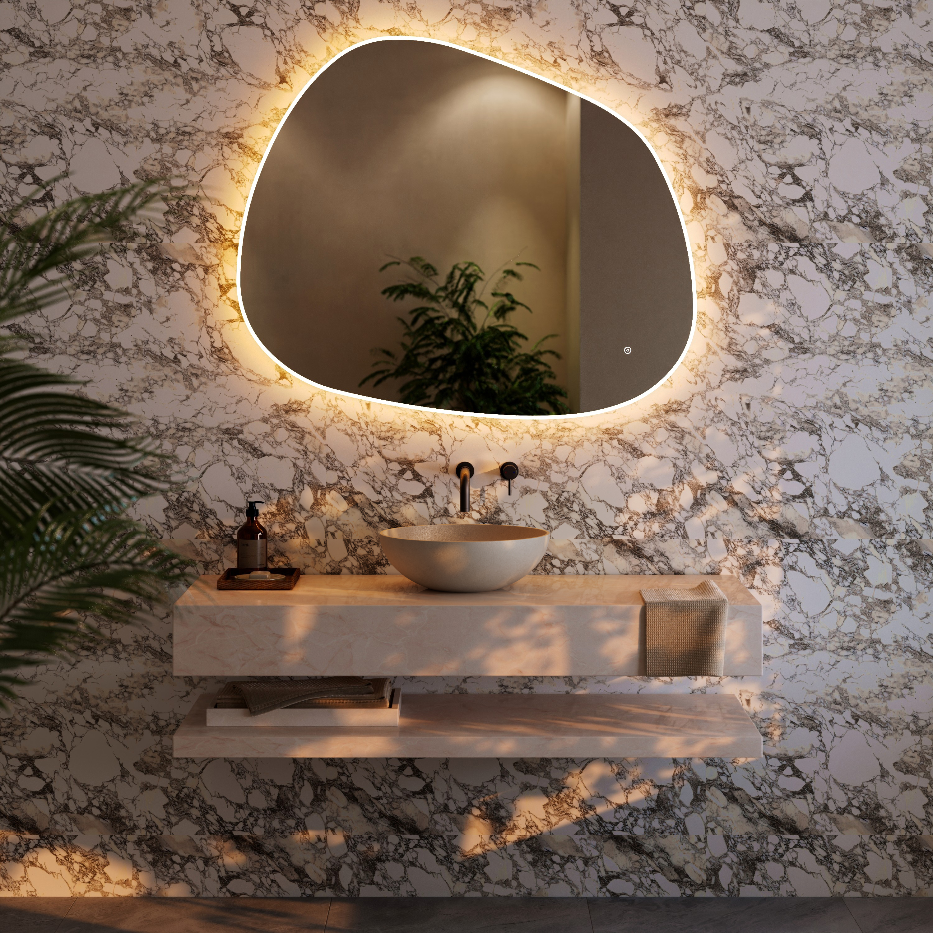 Organics Pond LED Illuminated Mirror with Demister Pad & Colour Change Lights - 1000 x 1200mm